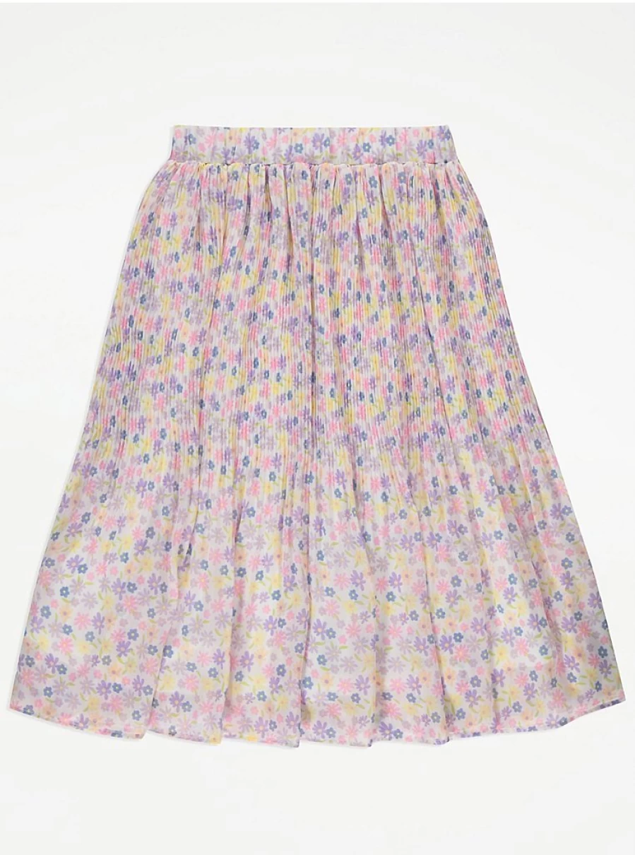 "George at Asda Girls' Floral Pleated Midi Skirt | Ditsy Print Review"