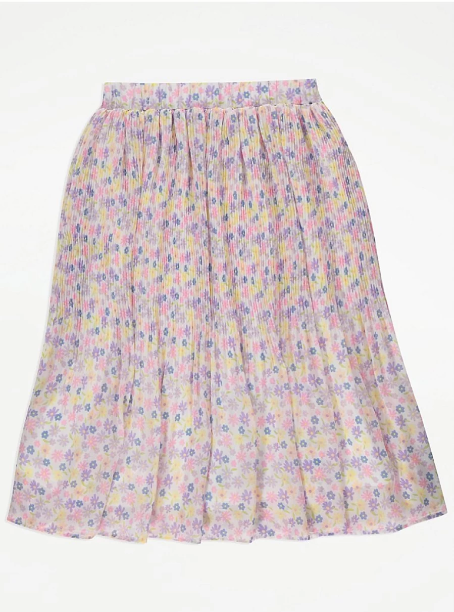 "George at Asda Girls' Floral Pleated Midi Skirt | Ditsy Print Review"