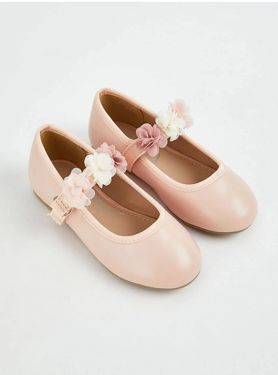 "George at Asda Kids Pink Ballet Shoes with Corsage Flower Strap | Comfortable & Stylish"
