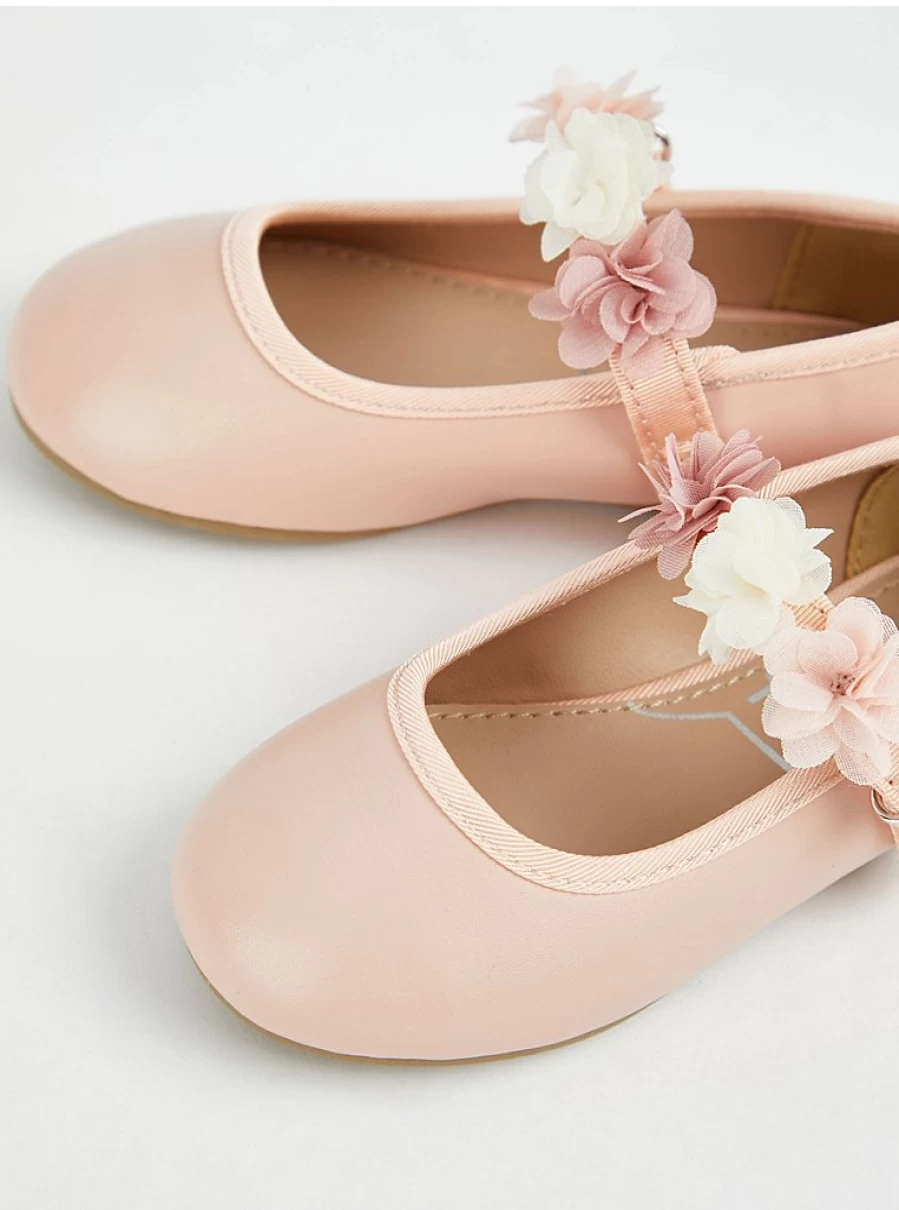 "George at Asda Kids Pink Ballet Shoes with Corsage Flower Strap | Comfortable & Stylish"