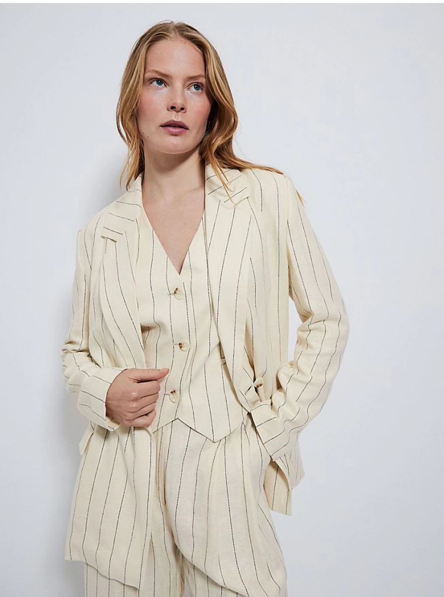 "Women's Cream Pinstripe Linen Blend Blazer by George at Asda – Stylish Comfort & Fit Reviews"