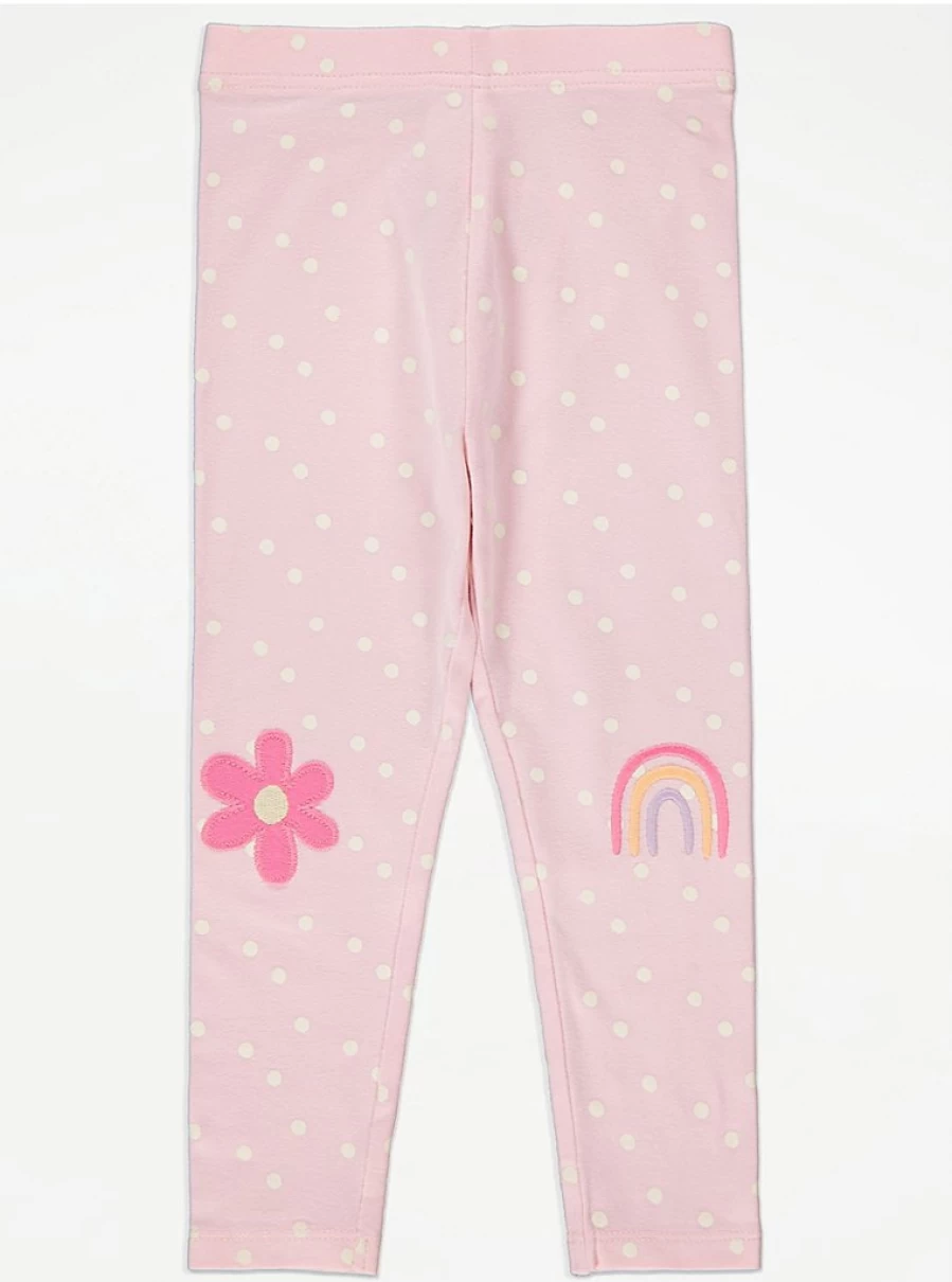 "George at Asda Kids' Pink Spot Embroidered Leggings | Comfortable & Stylish"