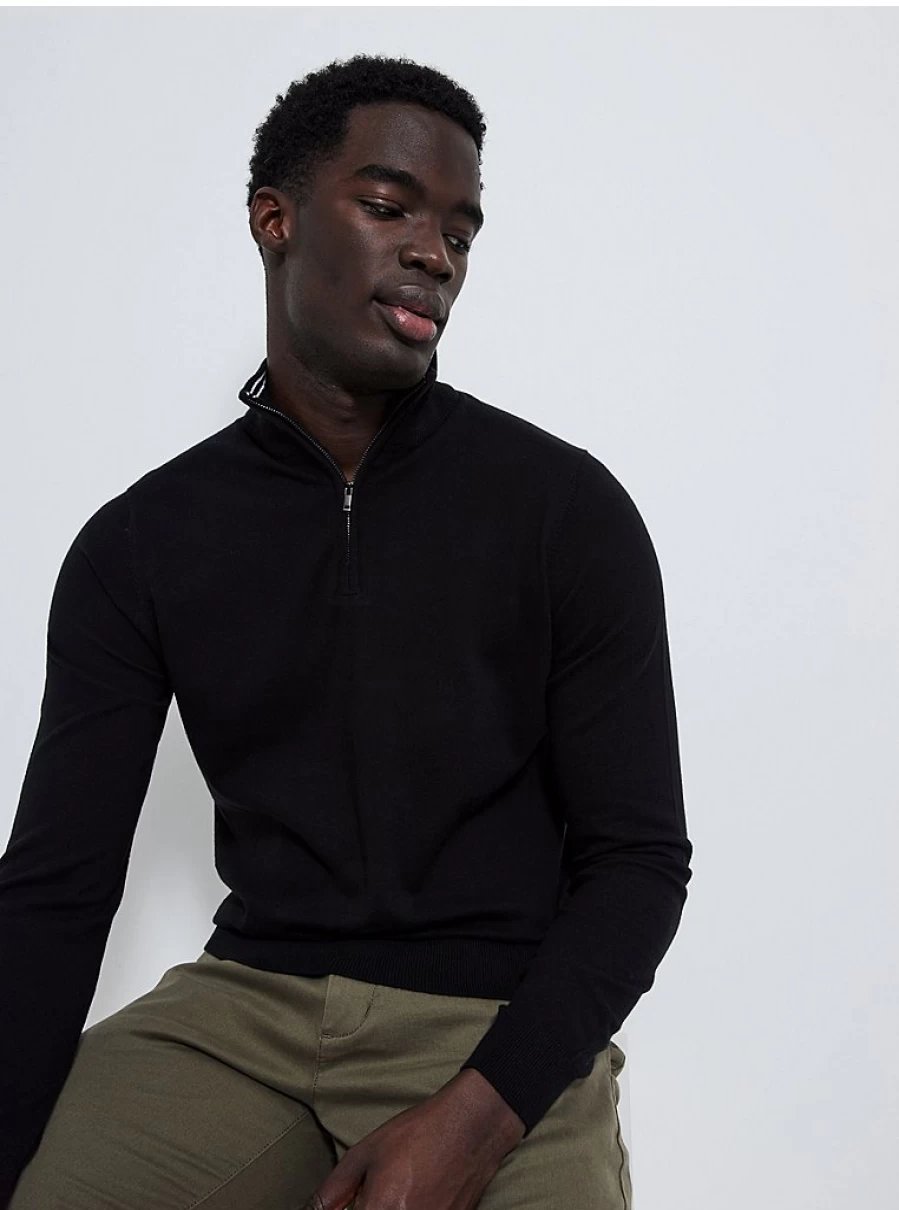 Men's Black Quarter Zip Knit Jumper | George at Asda | Slim Fit Pullover Review