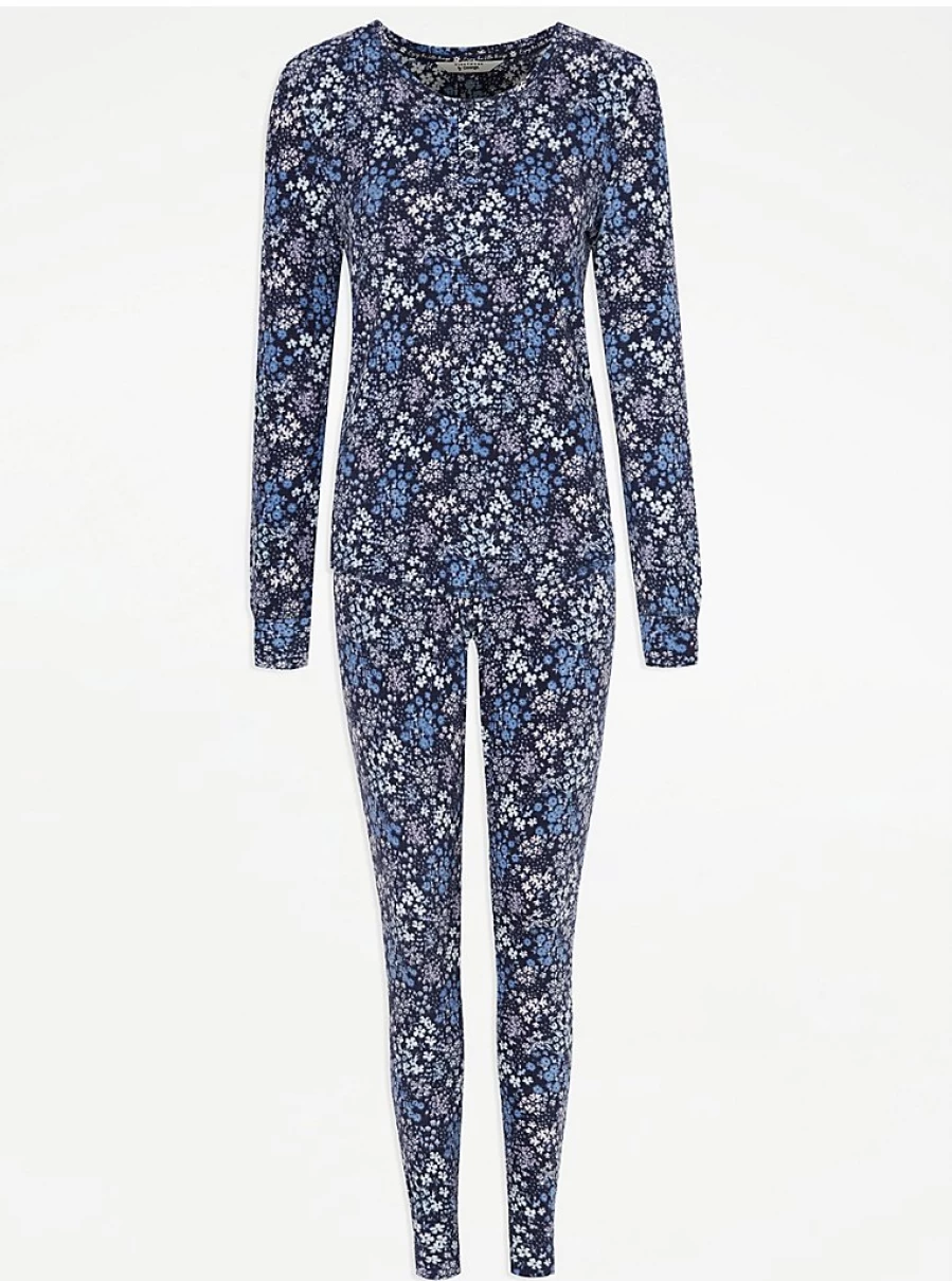 "George at Asda Blue Floral Waffle Pyjamas | Women's Lingerie & Sleepwear"