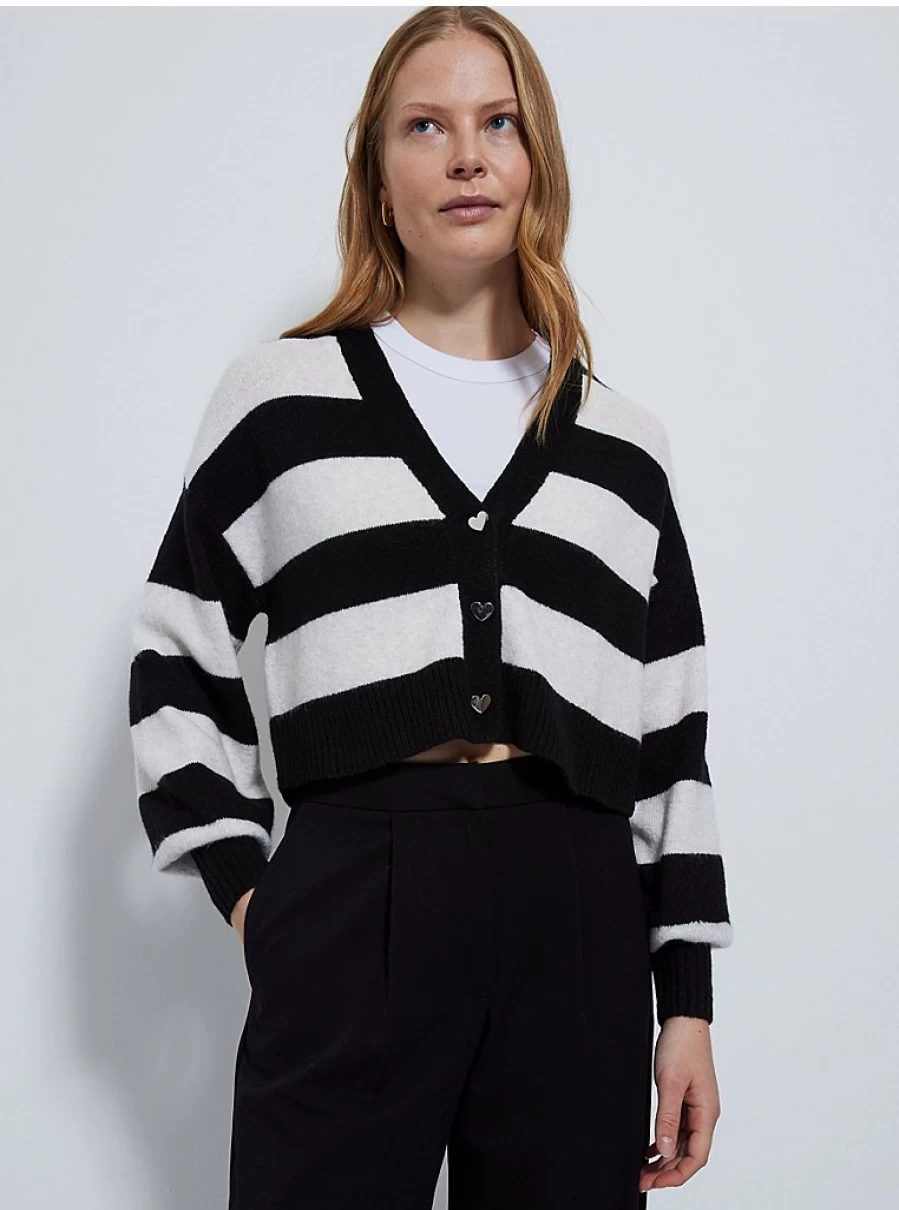 Women's G21 Black & White Striped Cropped Cardigan | George at Asda