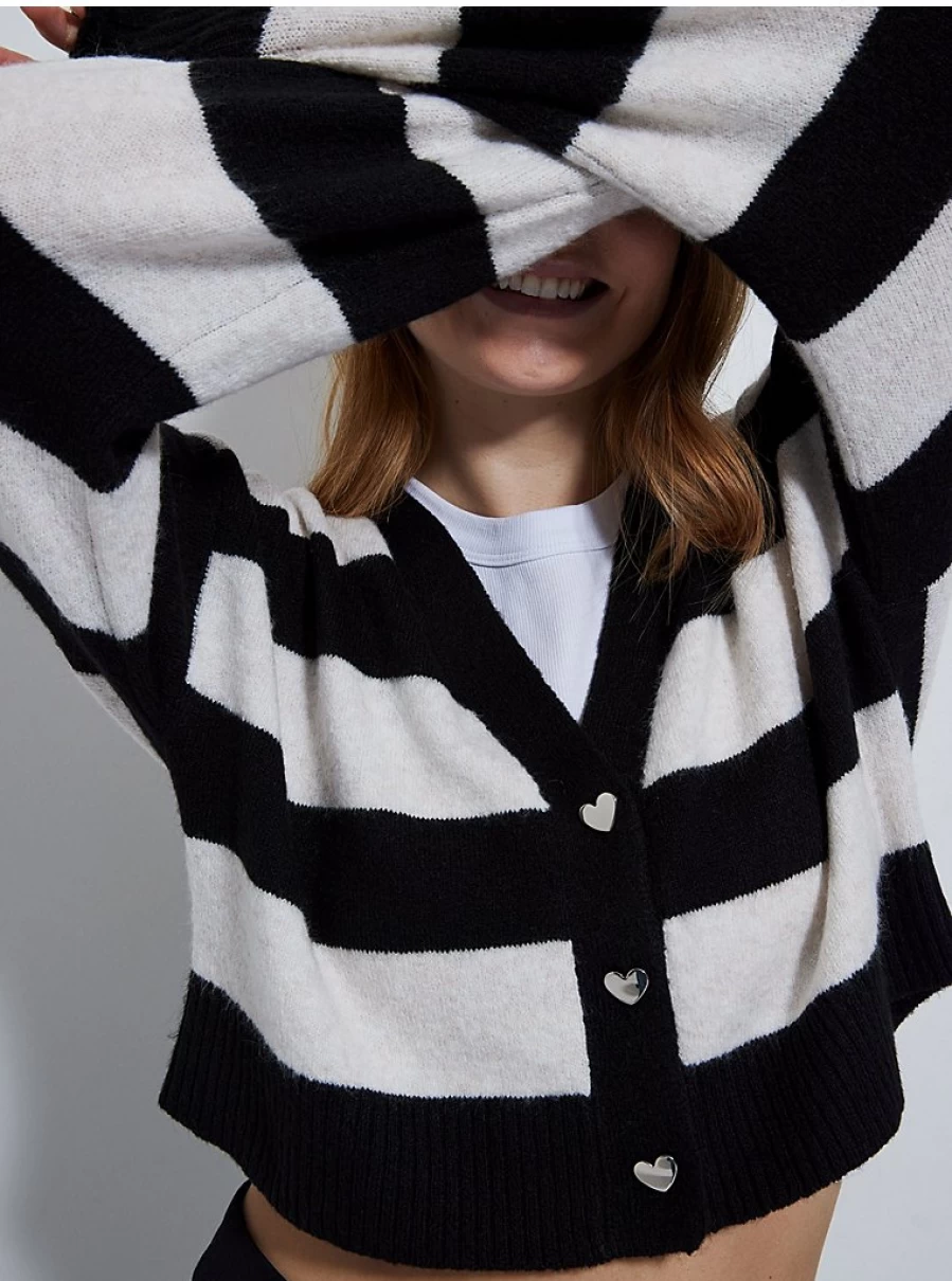 Women's G21 Black & White Striped Cropped Cardigan | George at Asda