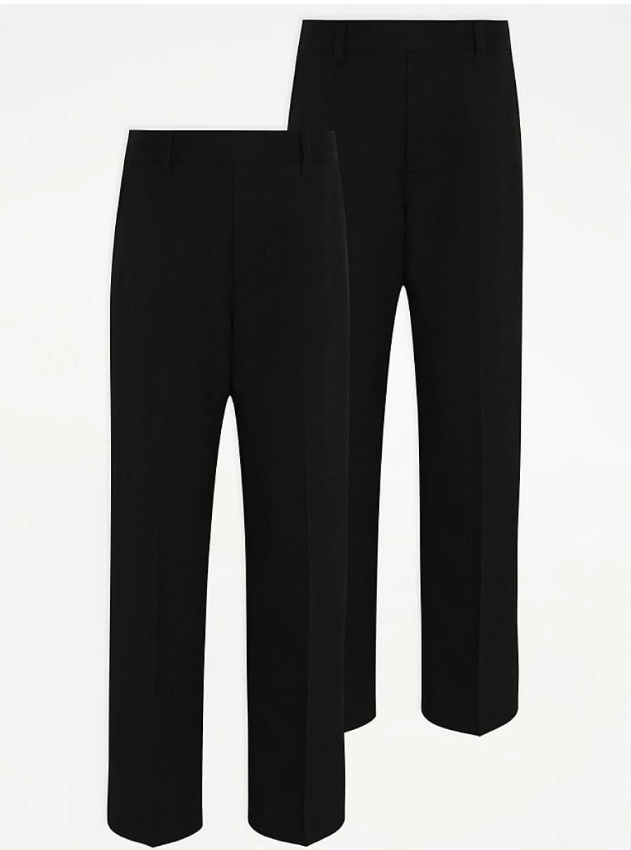 "George at Asda Boys' 2 Pack Black Long School Trousers for Uniform | Comfort Fit"