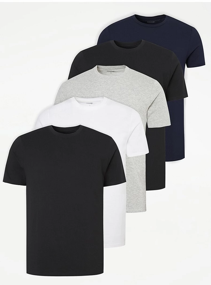 "George at Asda Men's Plain Crew Neck T-Shirts 5 Pack – Comfort & Value Bundle"