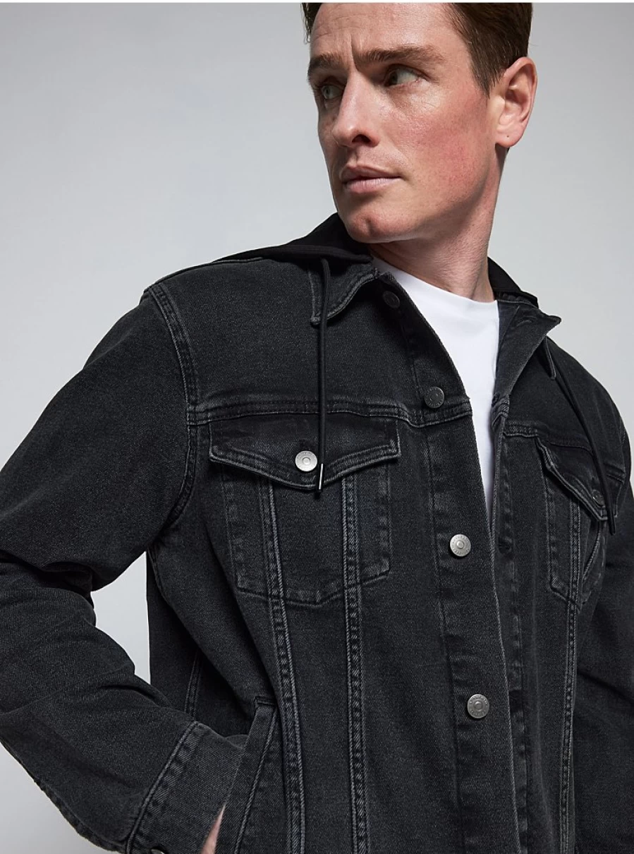 Men's Black Denim & Jersey Hooded Jacket by George at Asda – Stylish Casual Coat Review