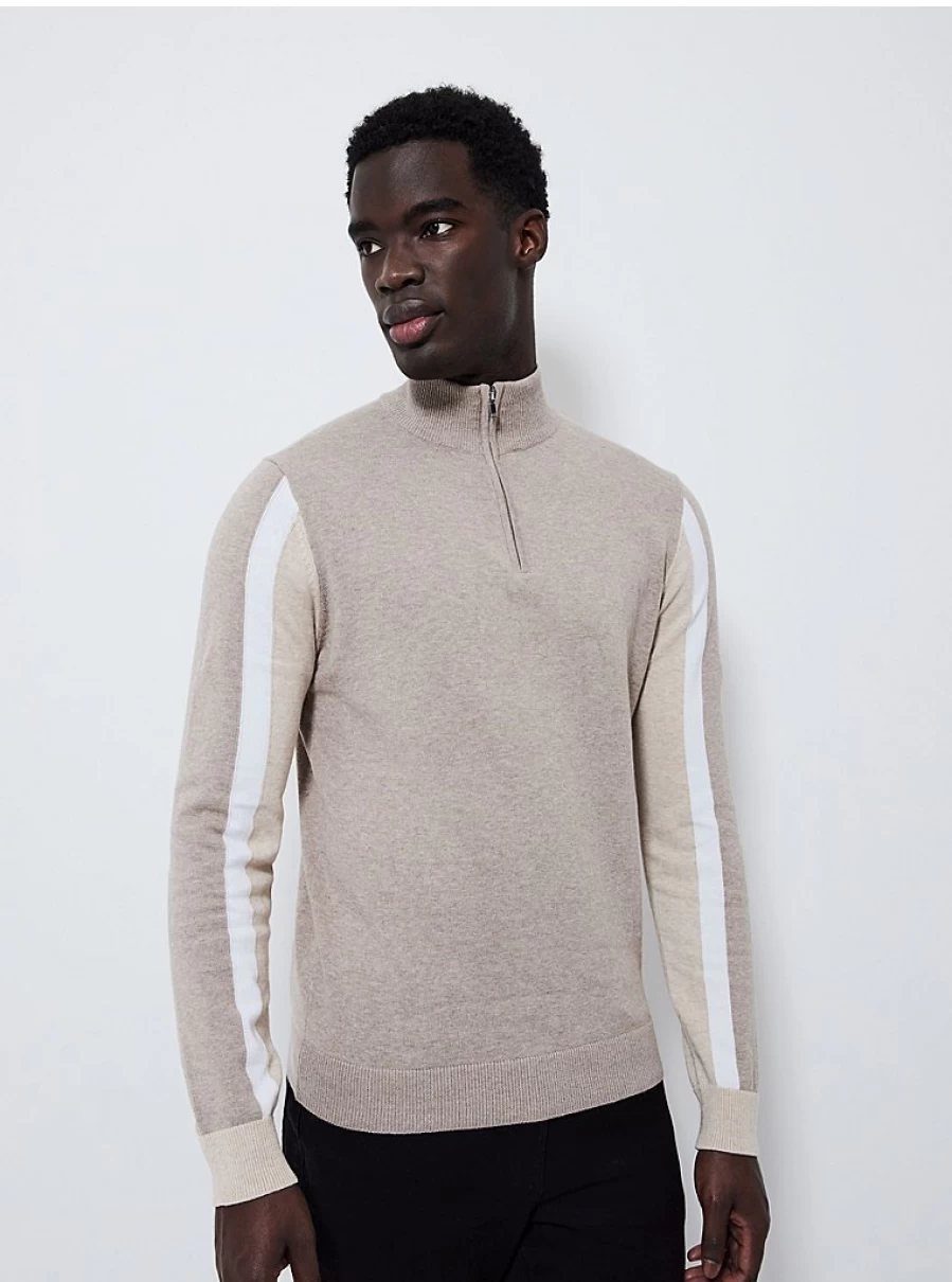 Men's Cream Striped Quarter Zip Jumper | George at Asda | Slim Fit Pullover Review