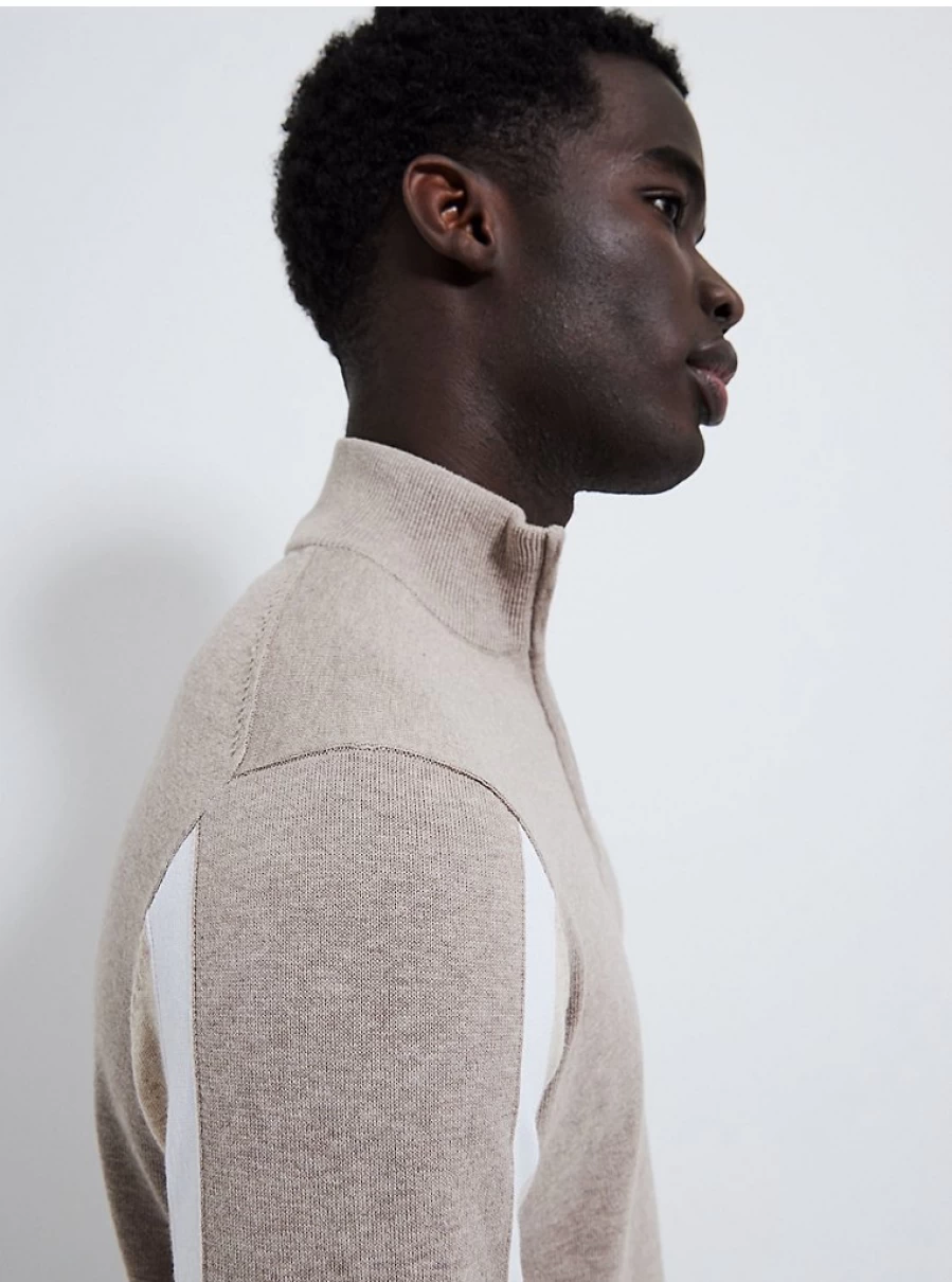 Men's Cream Striped Quarter Zip Jumper | George at Asda | Slim Fit Pullover Review