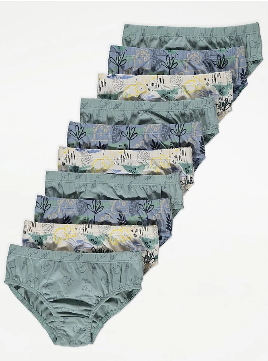 "George at Asda Boys' Sage Green Dinosaur Briefs 10-Pack | Kids' Underwear Review"