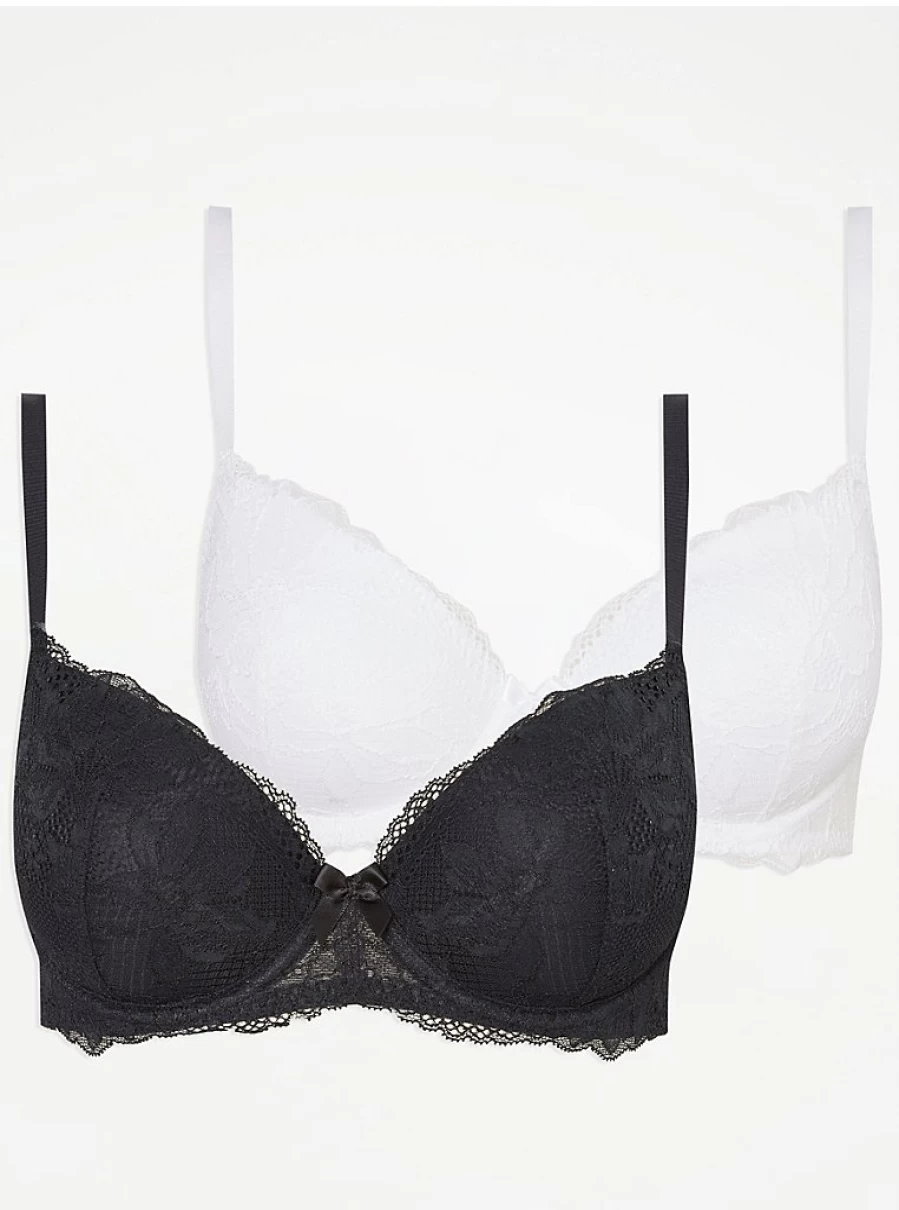 "George at Asda Women's Lace T-Shirt Bras 2 Pack | Comfortable Lingerie Set"