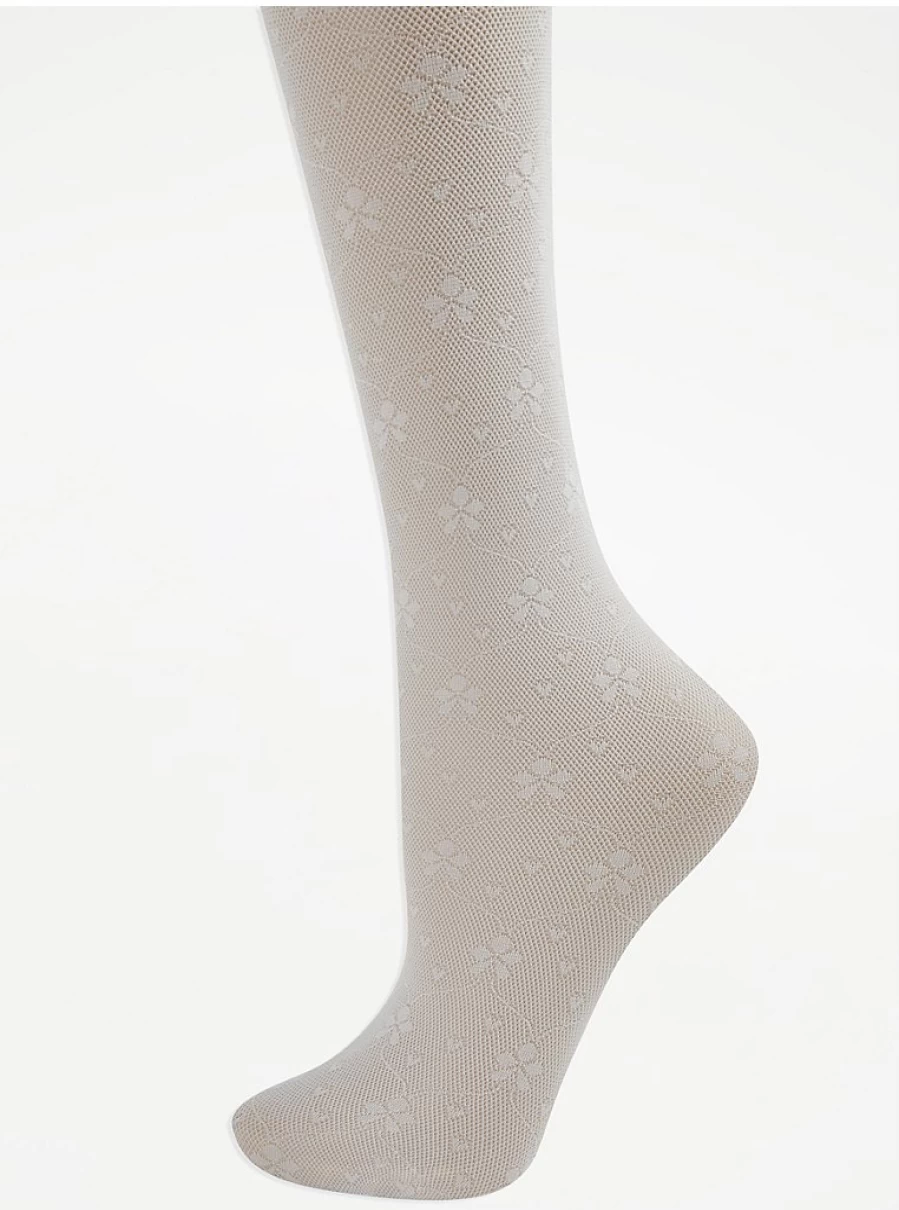 "George at Asda Kids' White Floral Heart Pattern Tights - 1 Pack"