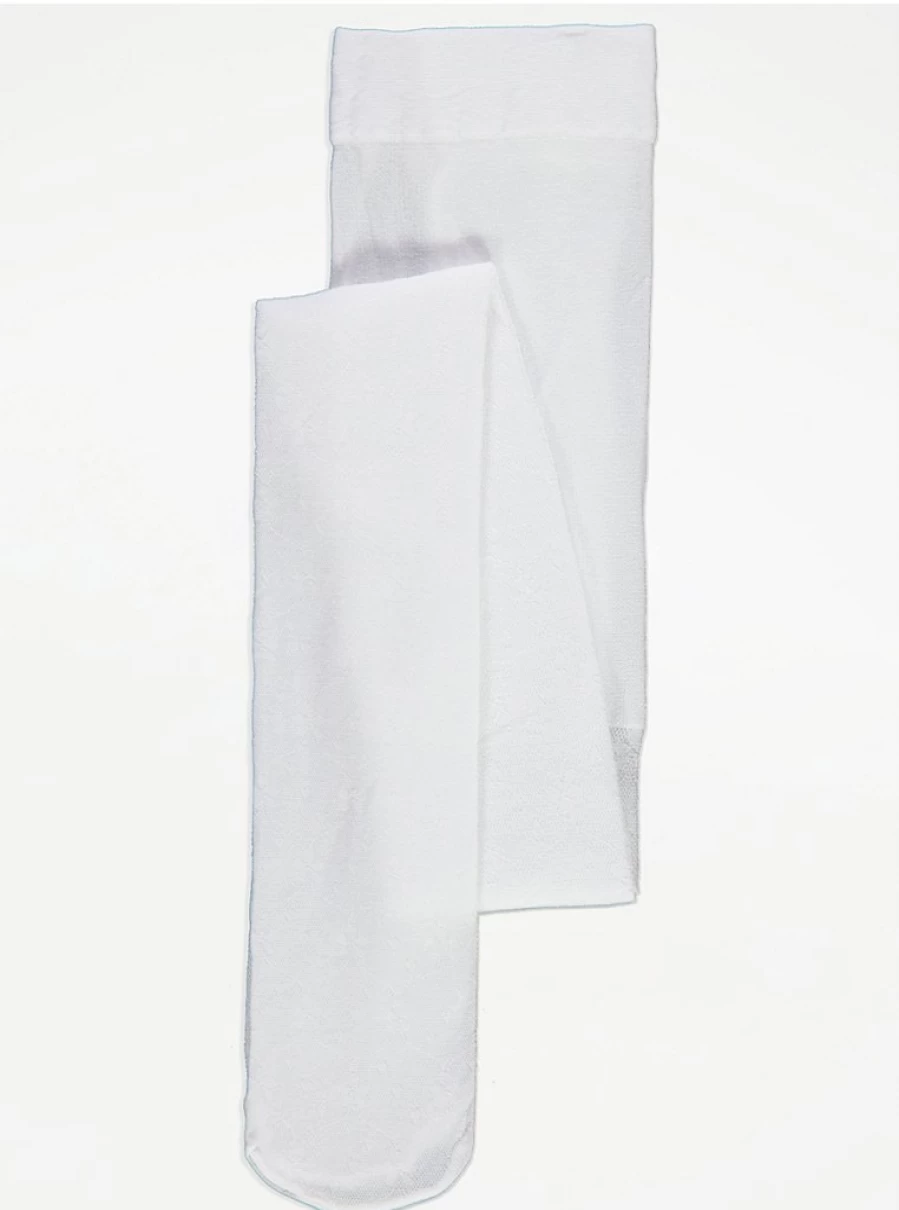 "George at Asda Kids' White Floral Heart Pattern Tights - 1 Pack"