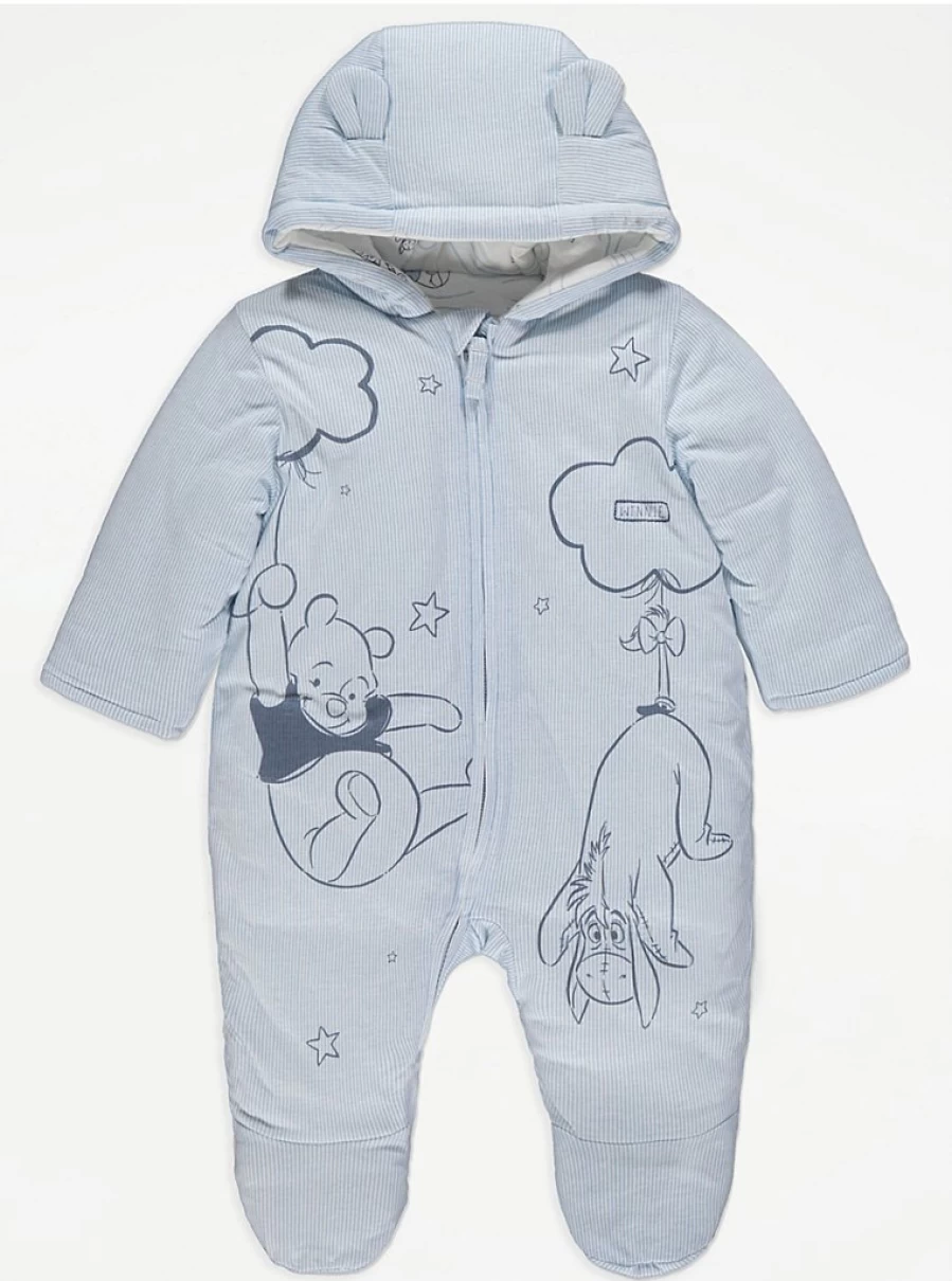 "George at Asda Disney Winnie The Pooh Blue Pram Suit for Baby Boys – Warm & Cozy Winter Outfit"
