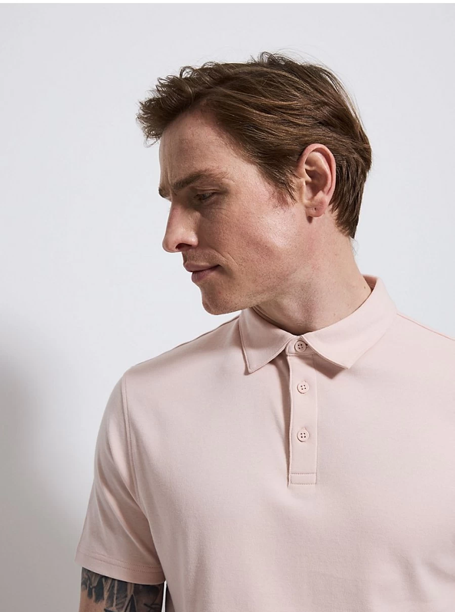 "Men's Light Pink Cotton Short Sleeve Polo Shirt | George at Asda"