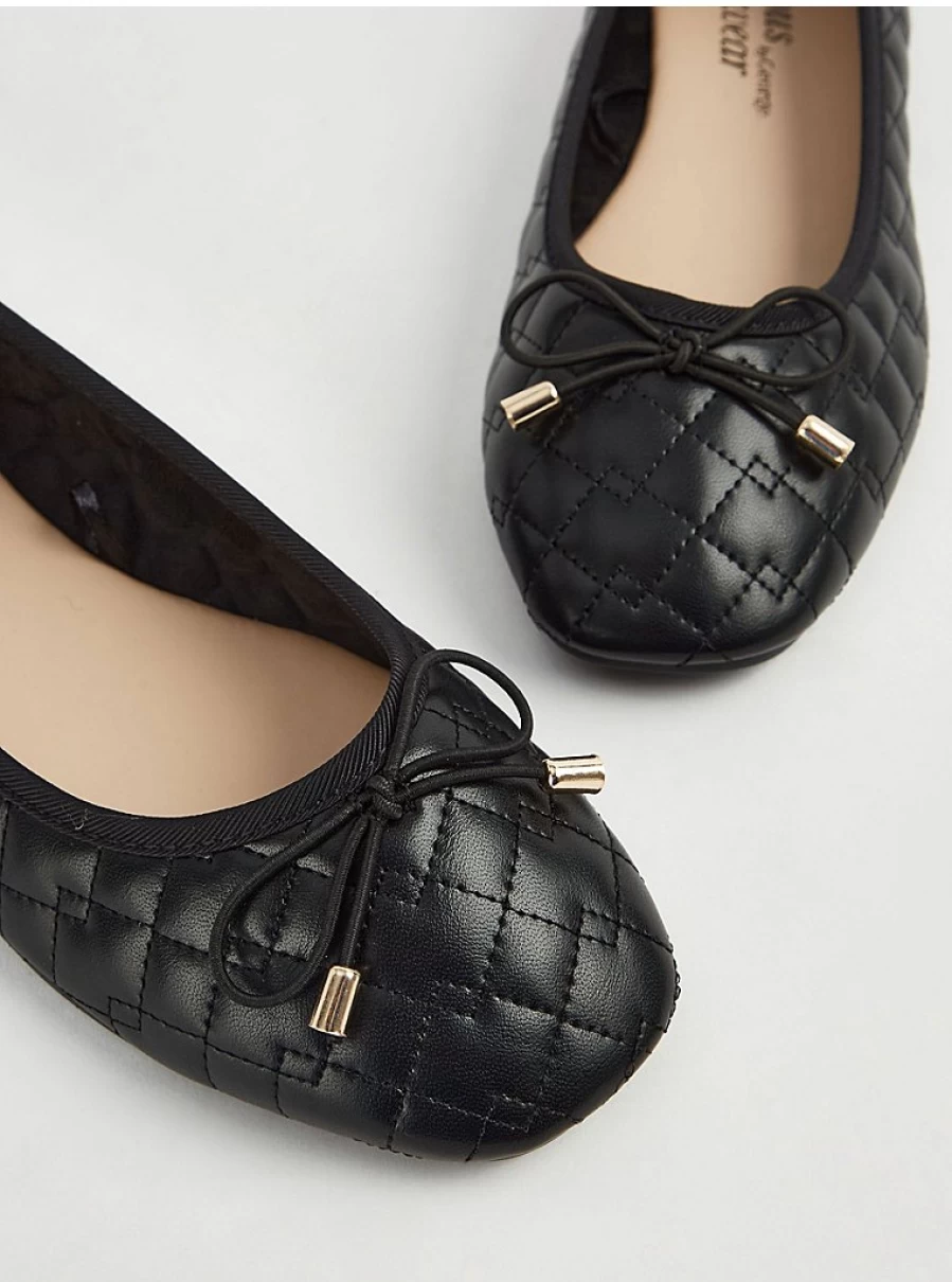 "George at Asda Women's Black Quilted Ballet Flats | Comfortable & Stylish Shoes Review"