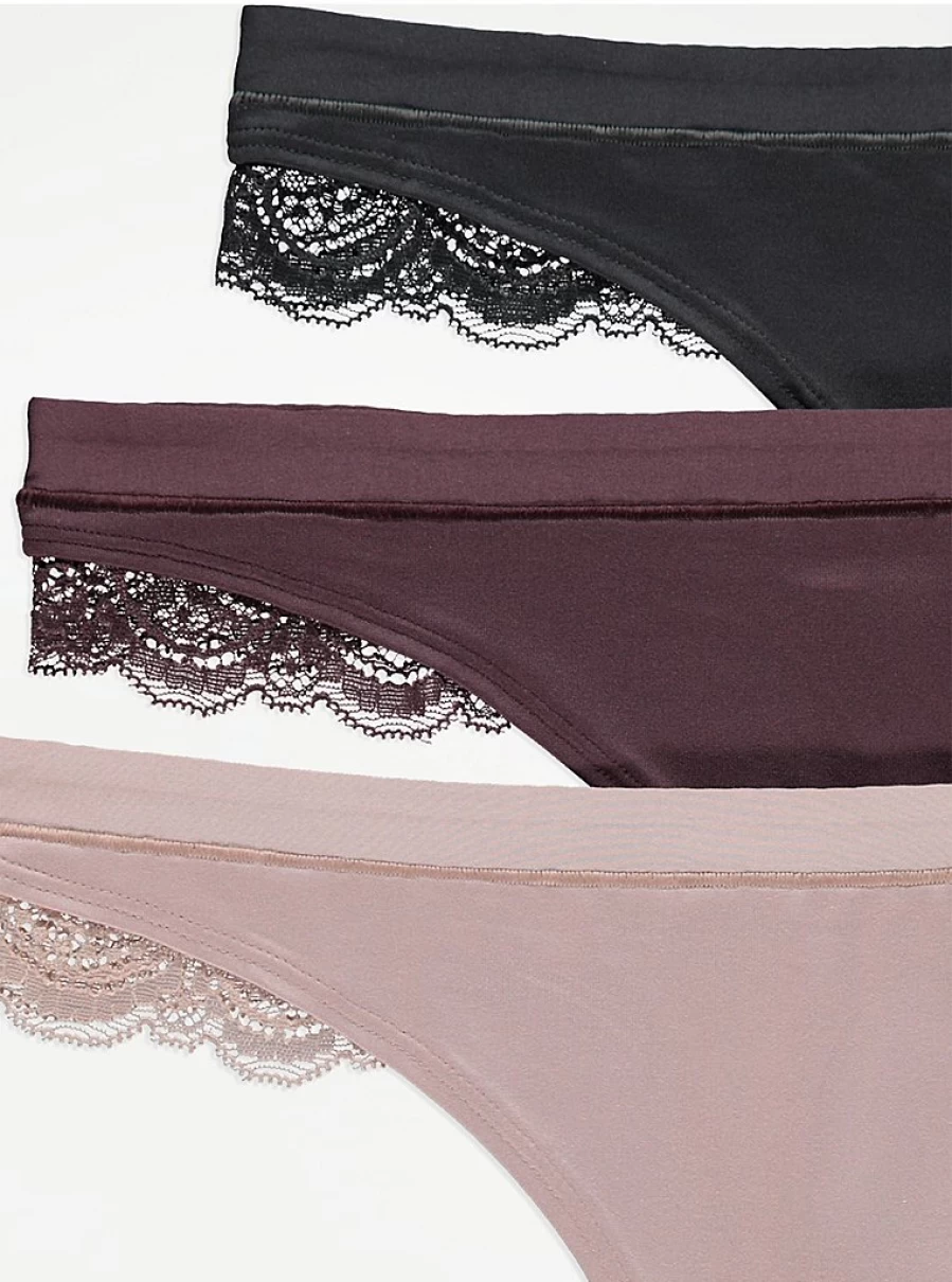 "George at Asda Women's Lace Trim Comfort Thongs 3-Pack | Soft Everyday Underwear"