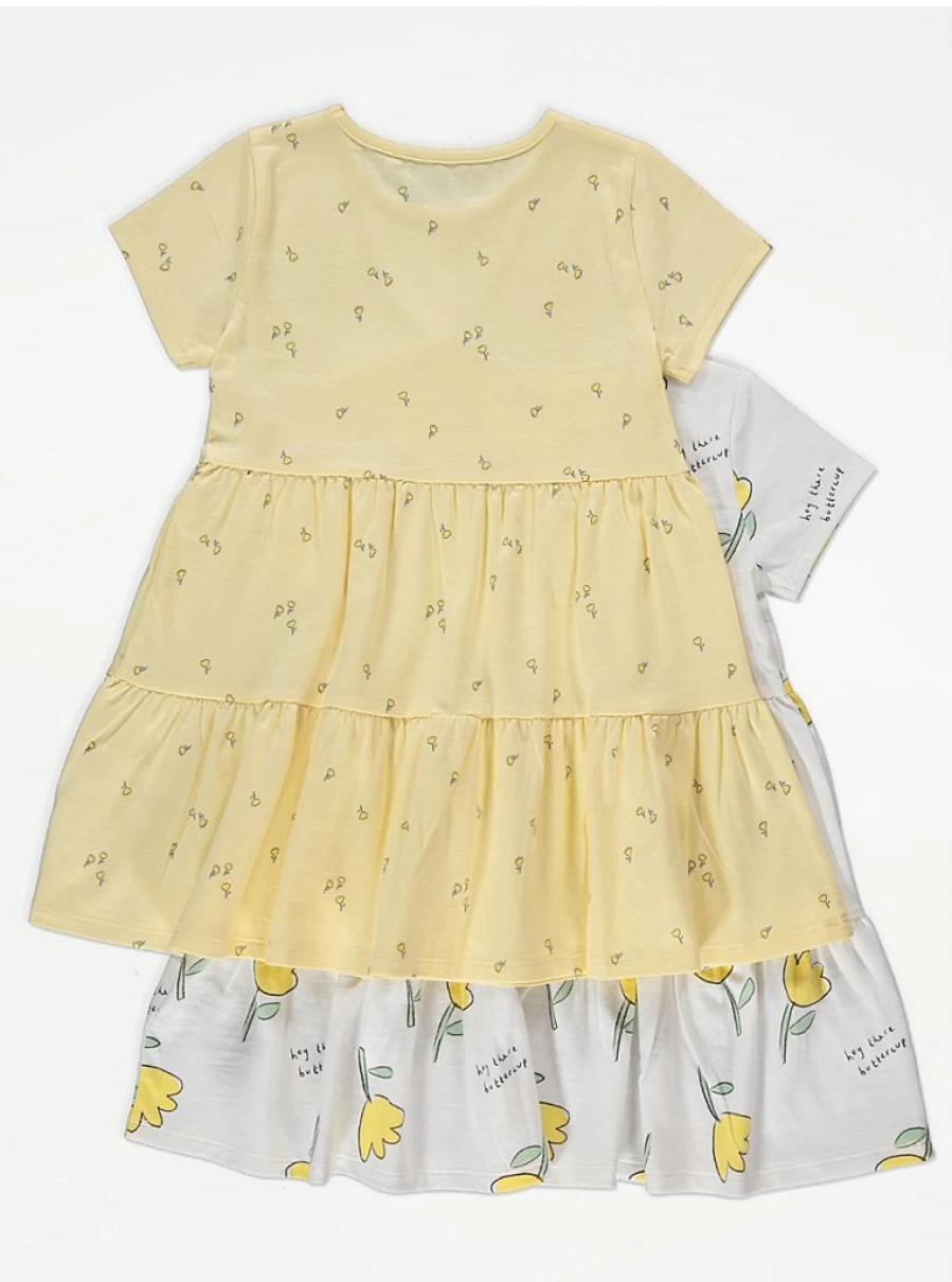 "George at Asda Girls' Yellow Buttercup Tiered Dresses 2-Pack | Kids' Summer Outfits"