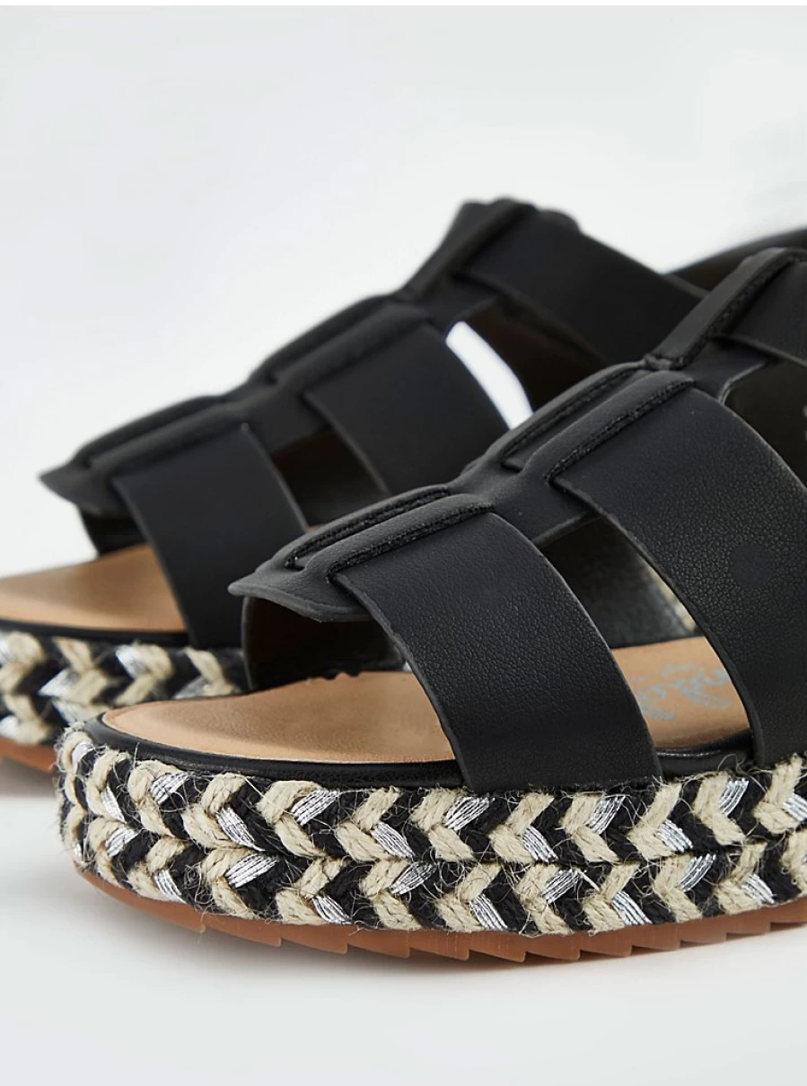 George at Asda Girls' Black Fisherman Espadrille Wedge Sandals | Comfortable Kids' Summer Shoes