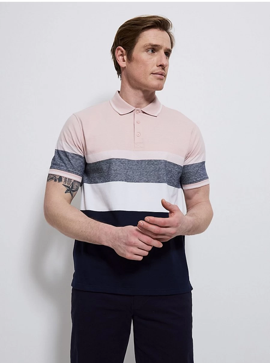 Men's Pink Striped Short Sleeve Polo Shirt | George at Asda