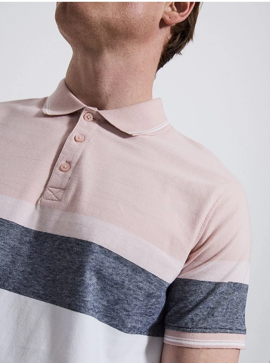 Men's Pink Striped Short Sleeve Polo Shirt | George at Asda