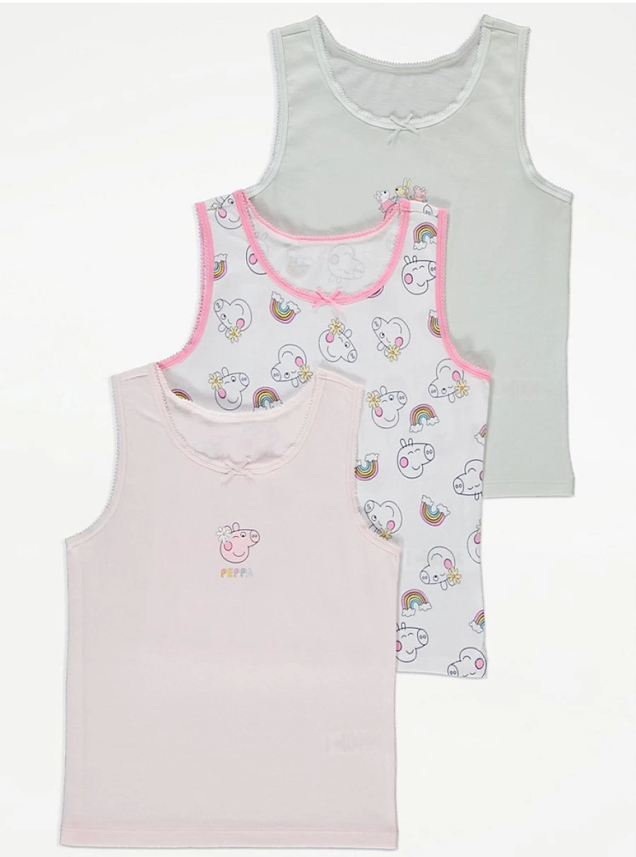 "George at Asda Peppa Pig Girls' Pastel Vest 3-Pack | Soft Kids Tank Tops"