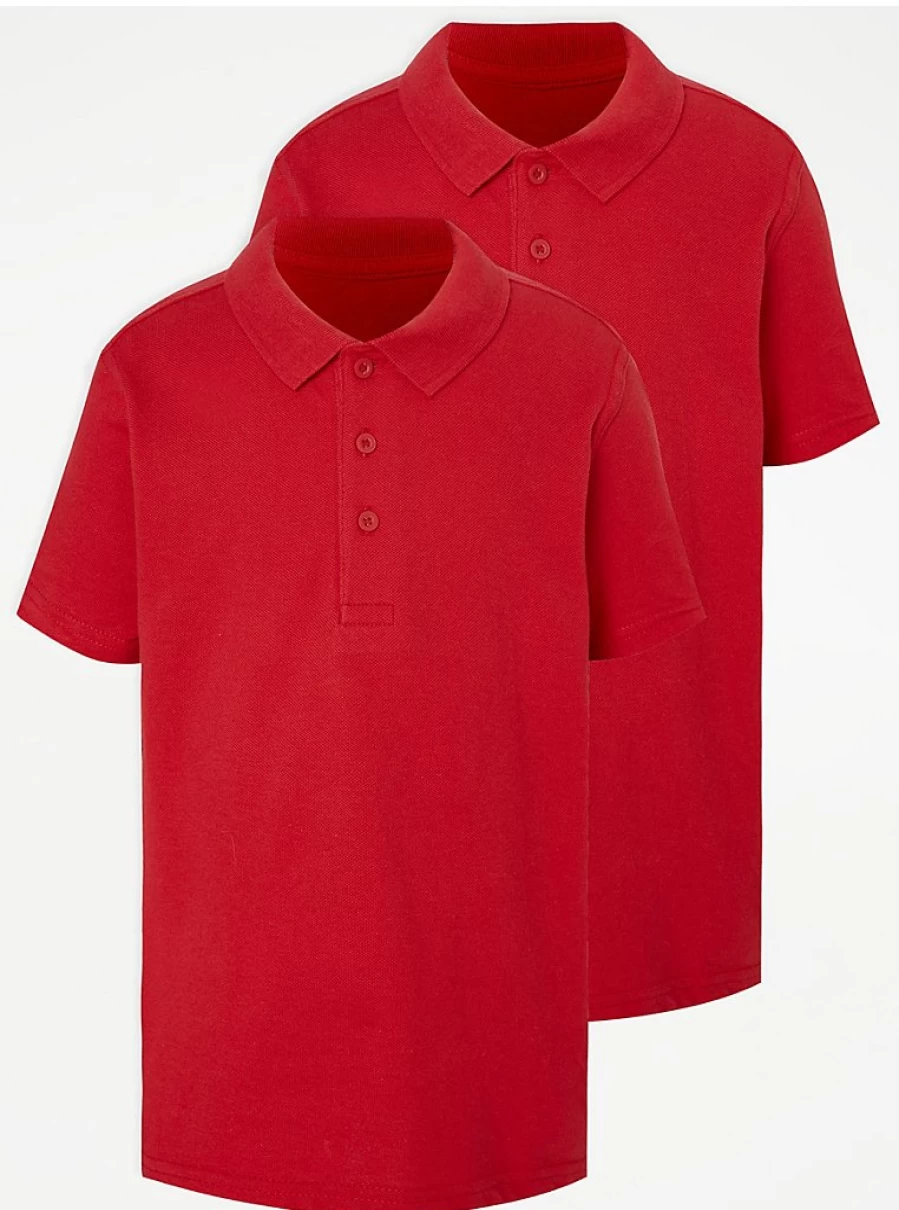 "George at Asda Red Polo Shirts 2 Pack for School | Comfortable & Durable Uniforms"