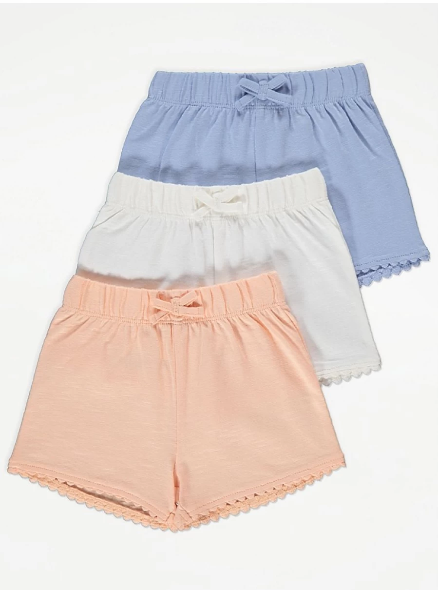 "George at Asda Baby Pastel Embroidery Trim Shorts 3-Pack | Soft Cotton Shorts for Infants"