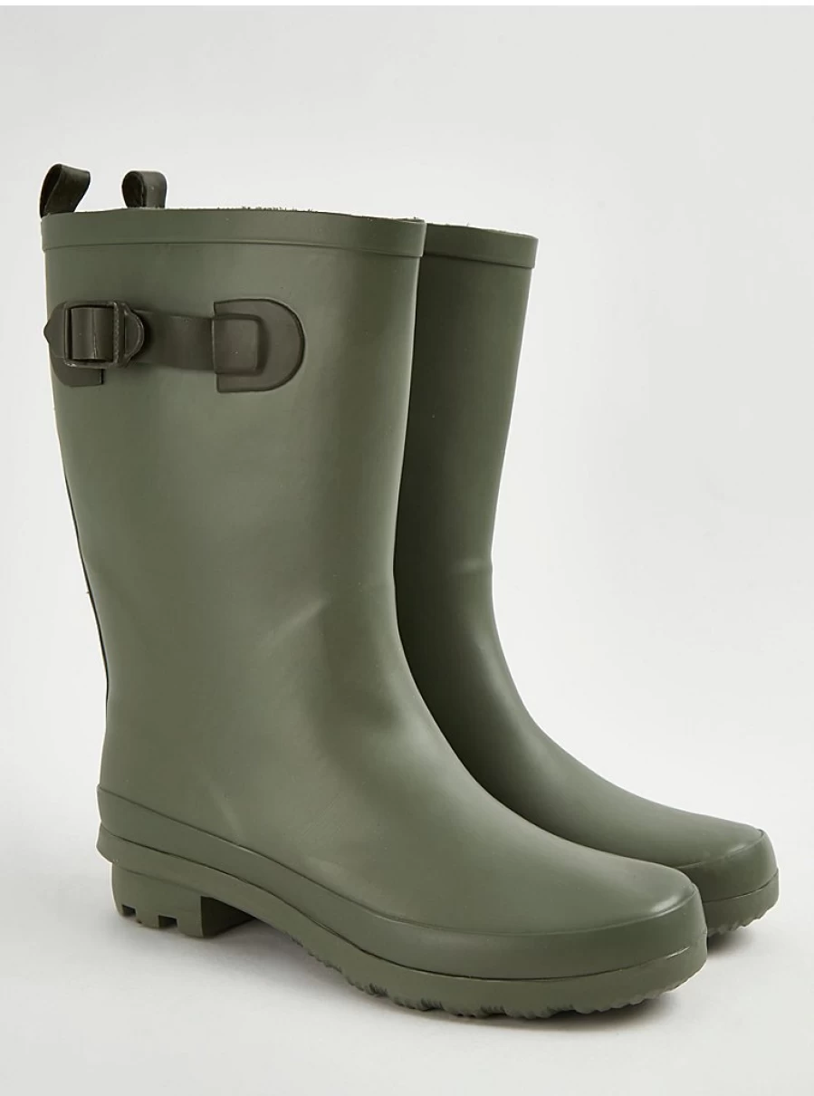 Women's Khaki Mid-Calf Wellington Boots with Buckle Detail | George at Asda Waterproof Rain Boots