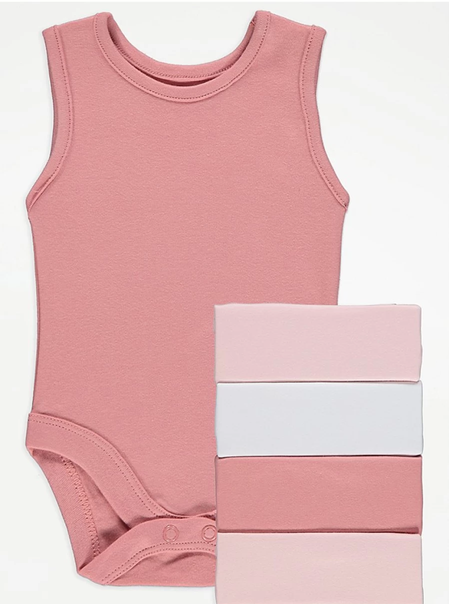 "George at Asda Baby Girls' 5-Pack Pink Sleeveless Bodysuits – Soft Cotton Infant Onesies"