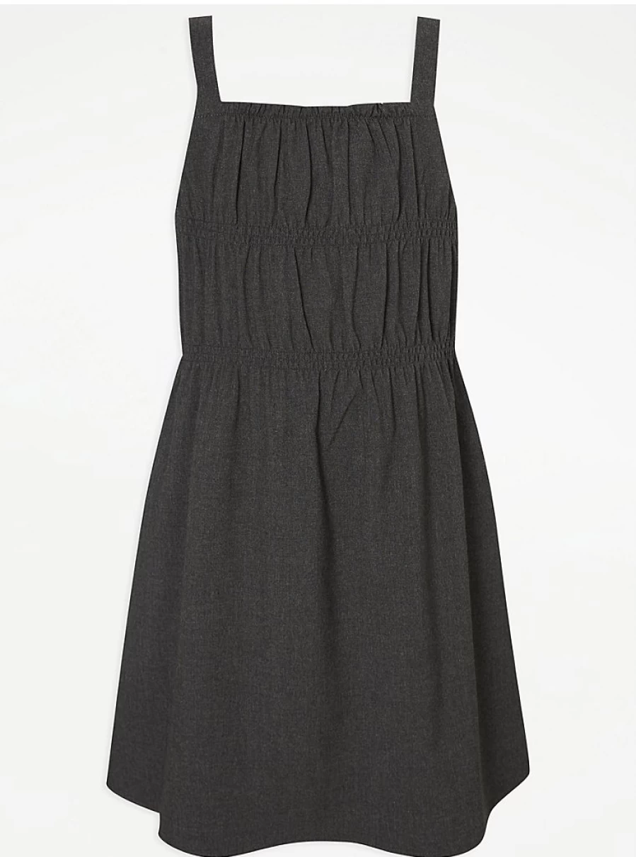 "George at Asda Girls Grey Smock Pinafore Dress for School – Comfortable & Stylish Uniform"