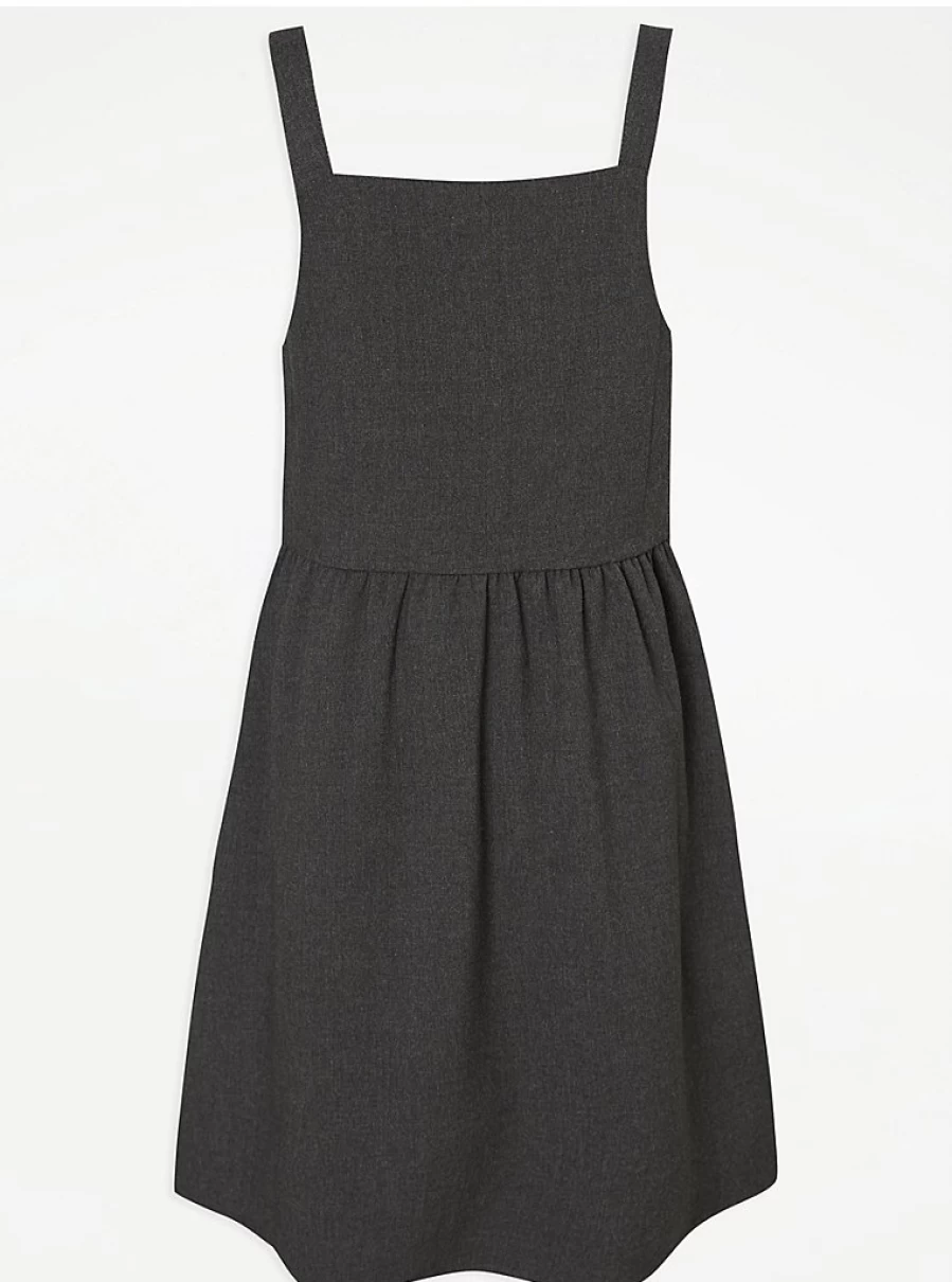 "George at Asda Girls Grey Smock Pinafore Dress for School – Comfortable & Stylish Uniform"