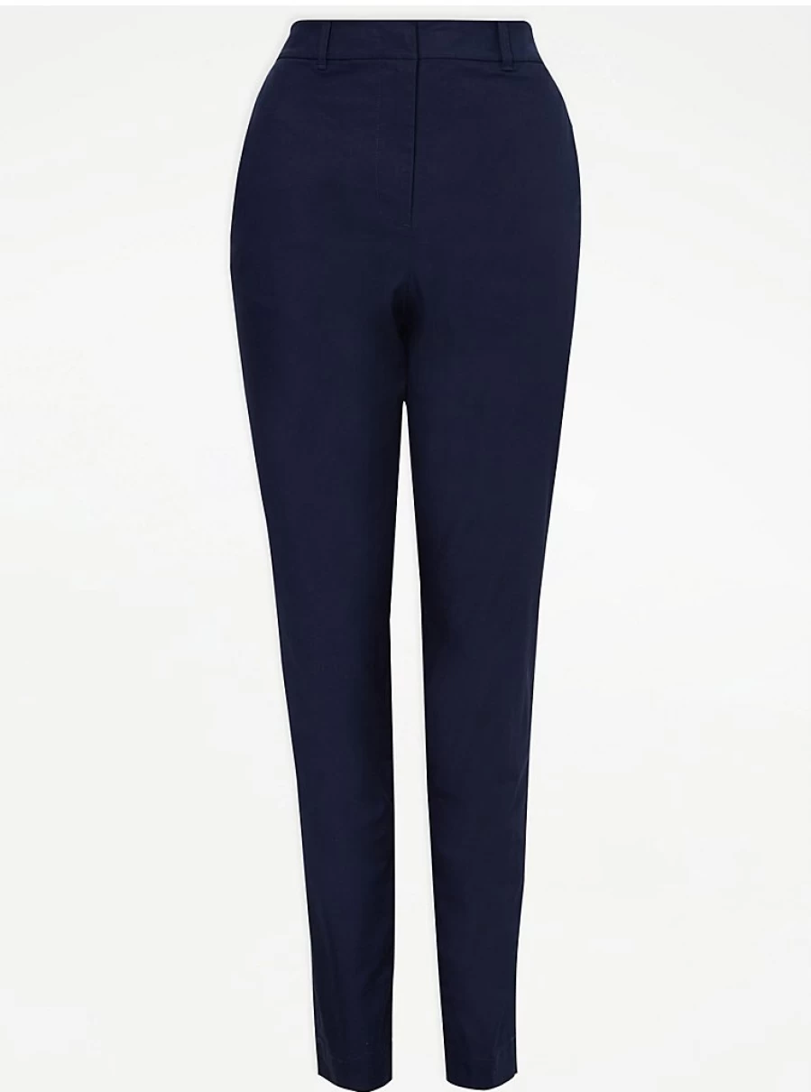 Women's Navy Chino Trousers | Comfort Fit Stretch Casual Pants | George at Asda