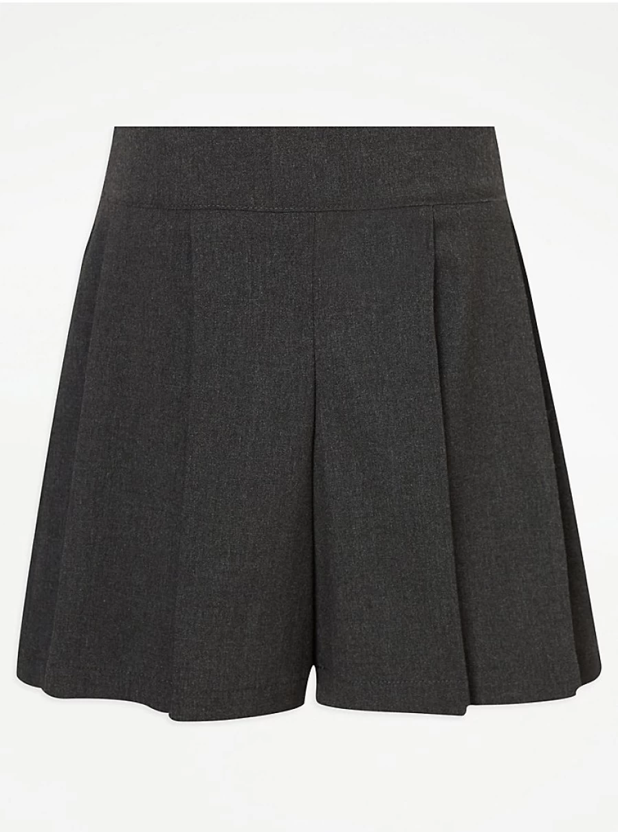 "Girls Grey Pleated School Shorts with Elastic Waist | George at Asda | Comfortable Uniform Shorts"