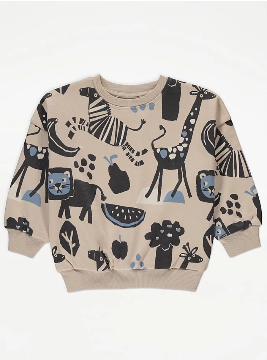 "George at Asda Boys' Stone Safari Animal Fruit Print Sweatshirt – Kids' Casual Pullover Review"