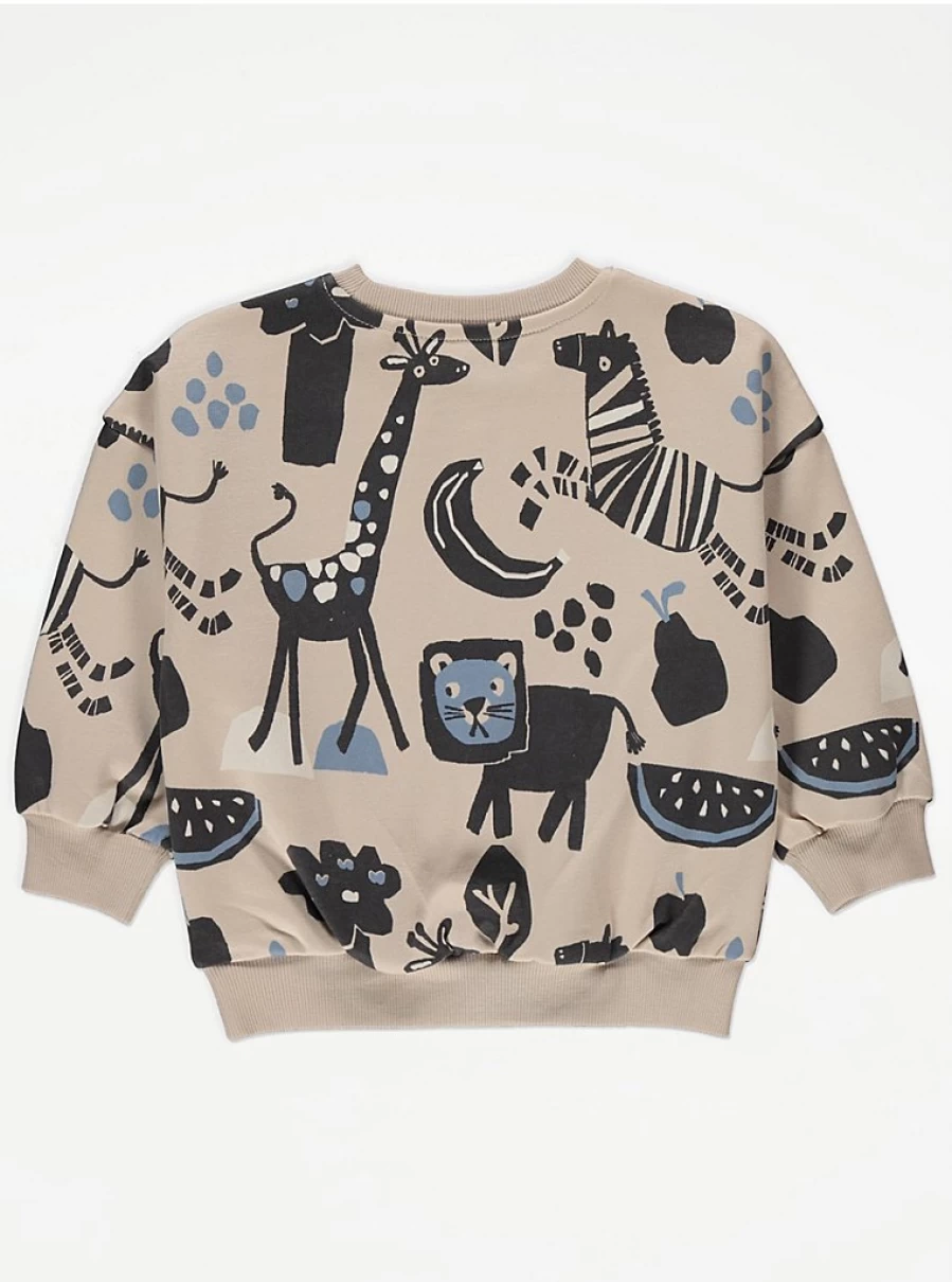 "George at Asda Boys' Stone Safari Animal Fruit Print Sweatshirt – Kids' Casual Pullover Review"