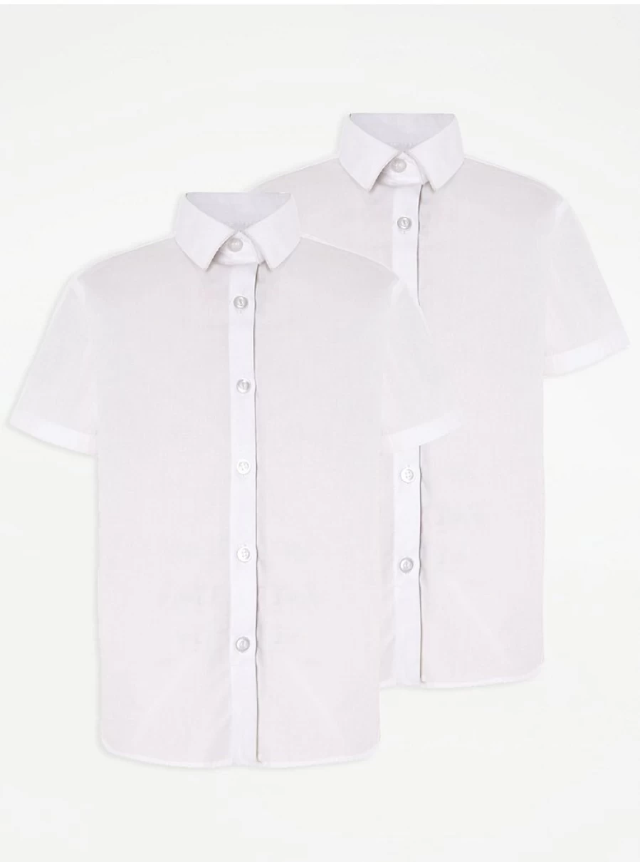"George at Asda Girls' 2-Pack White Slim Fit Short Sleeve School Shirts"