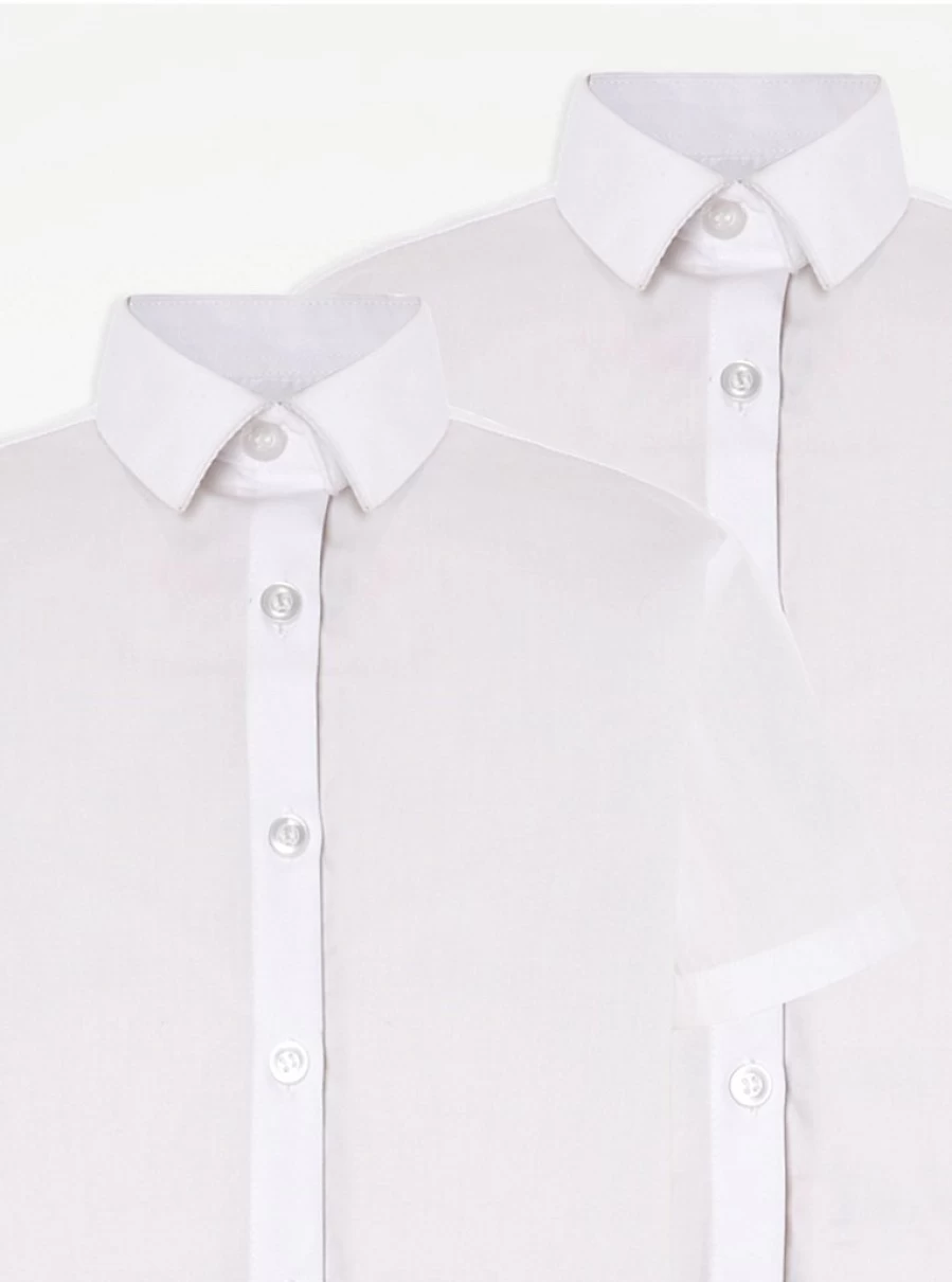 "George at Asda Girls' 2-Pack White Slim Fit Short Sleeve School Shirts"