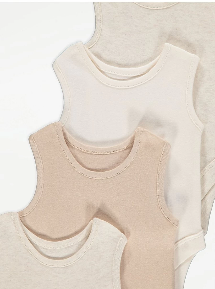"George at Asda Baby Neutral Sleeveless Bodysuits 5-Pack – Soft Cotton Essentials"