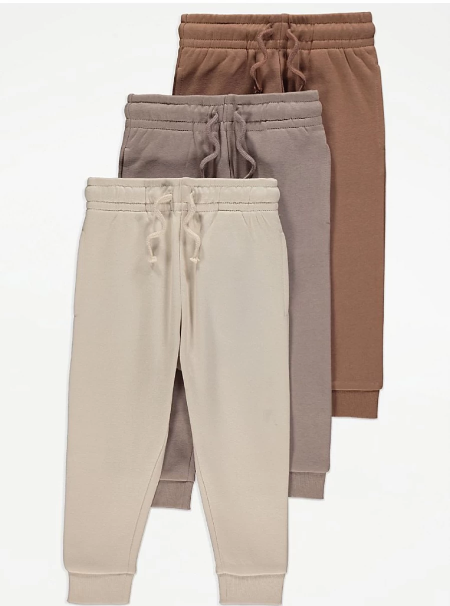 George at Asda Boys' Plain Joggers 3-Pack - Comfortable Kids' Trousers for Active Play