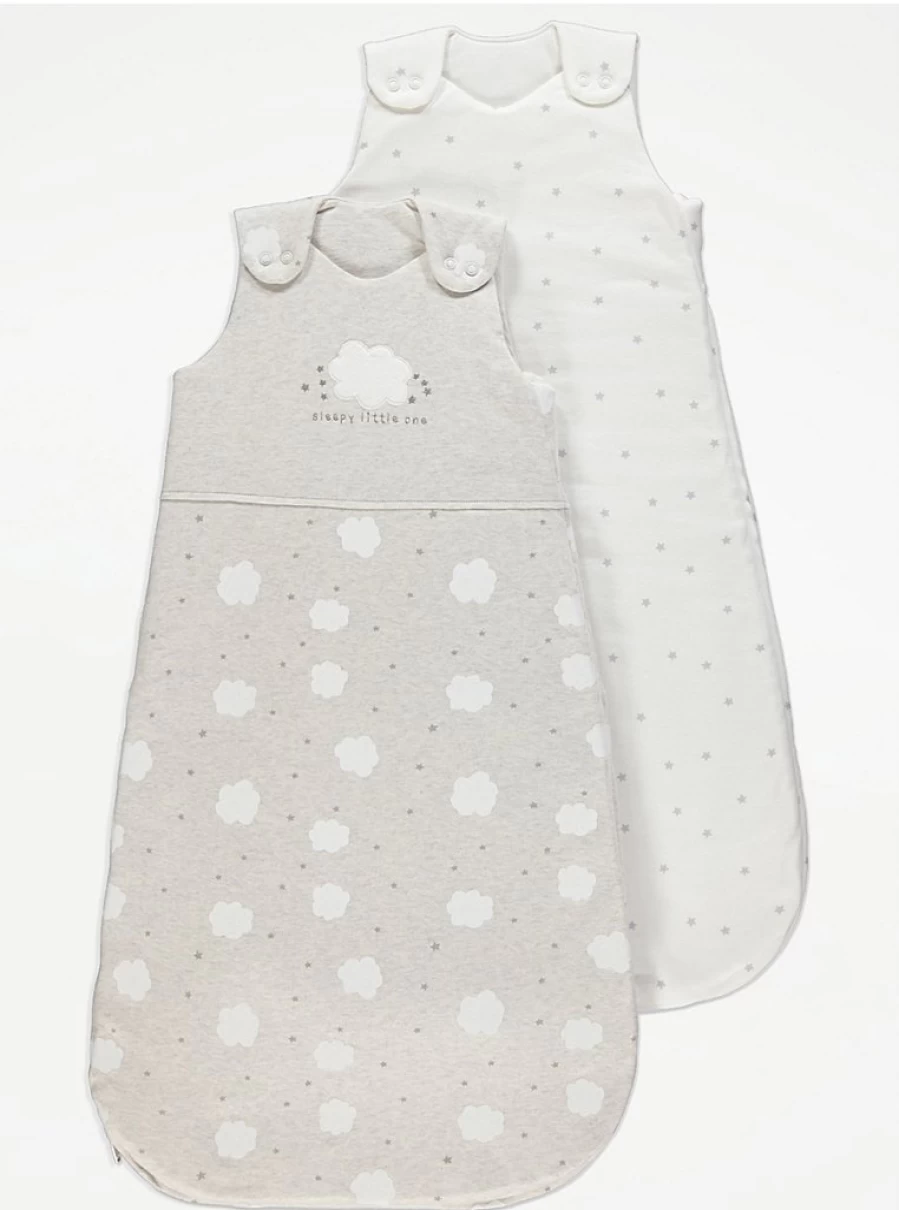 "George at Asda Baby Sleep Bags 2.5 Tog - 2 Pack Cloud & Star Design for Cozy Nights"