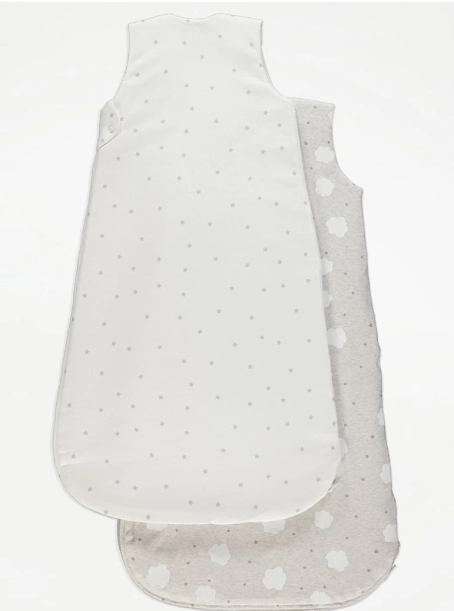 "George at Asda Baby Sleep Bags 2.5 Tog - 2 Pack Cloud & Star Design for Cozy Nights"