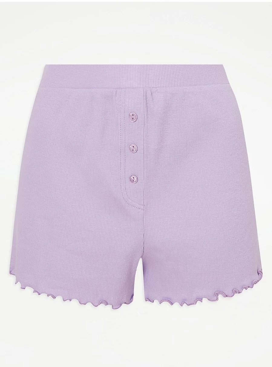 Lilac Ribbed Cotton Pajama Shorts for Women | Comfortable Sleepwear | George at Asda