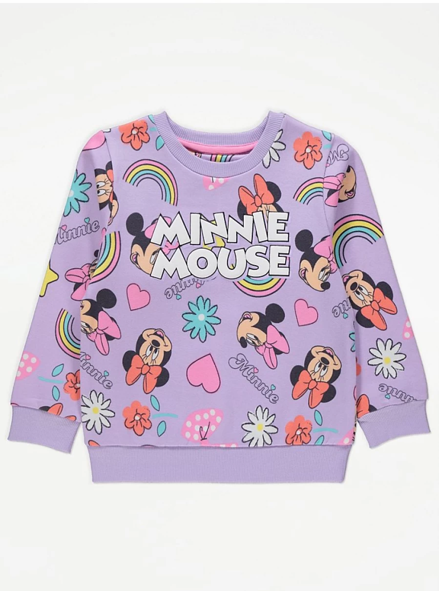 George at Asda Kids' Disney Minnie Mouse Purple Graphic Sweatshirt | Soft Fleece Pullover for Girls & Boys