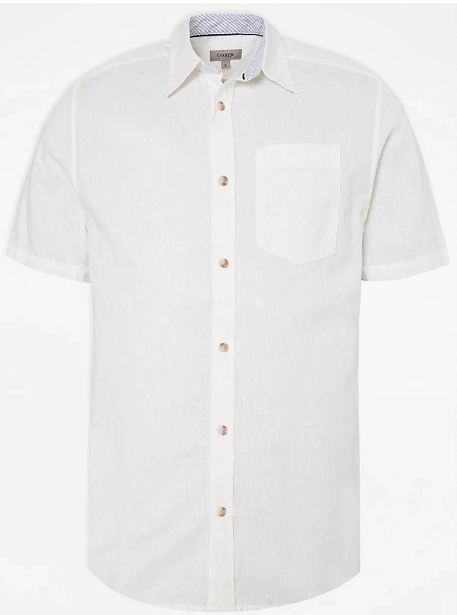 "George at Asda Men's White Linen Short Sleeve Shirt – Comfort & Style"