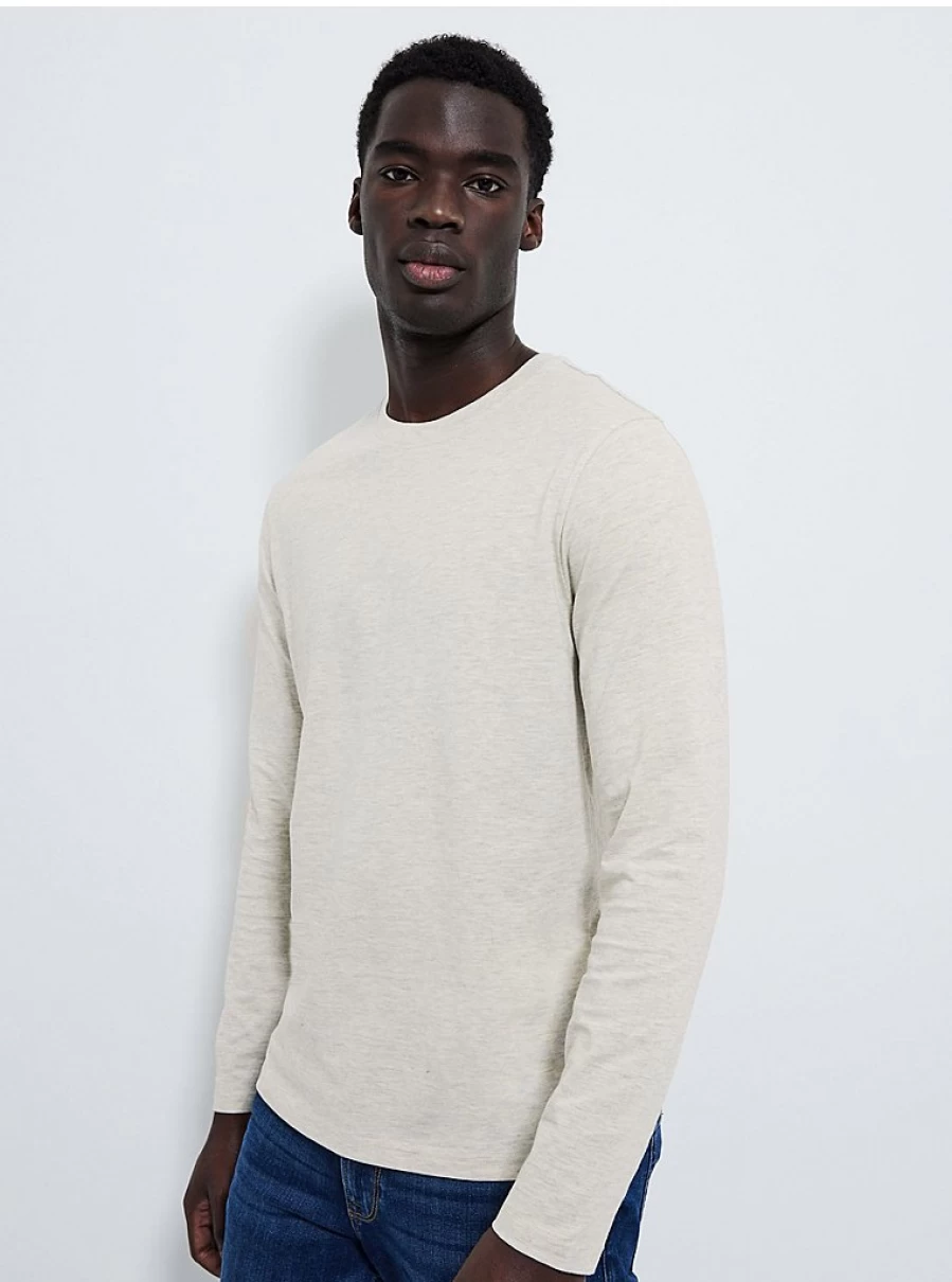 Men's Cream Long Sleeve Crew Neck T-Shirt | George at Asda