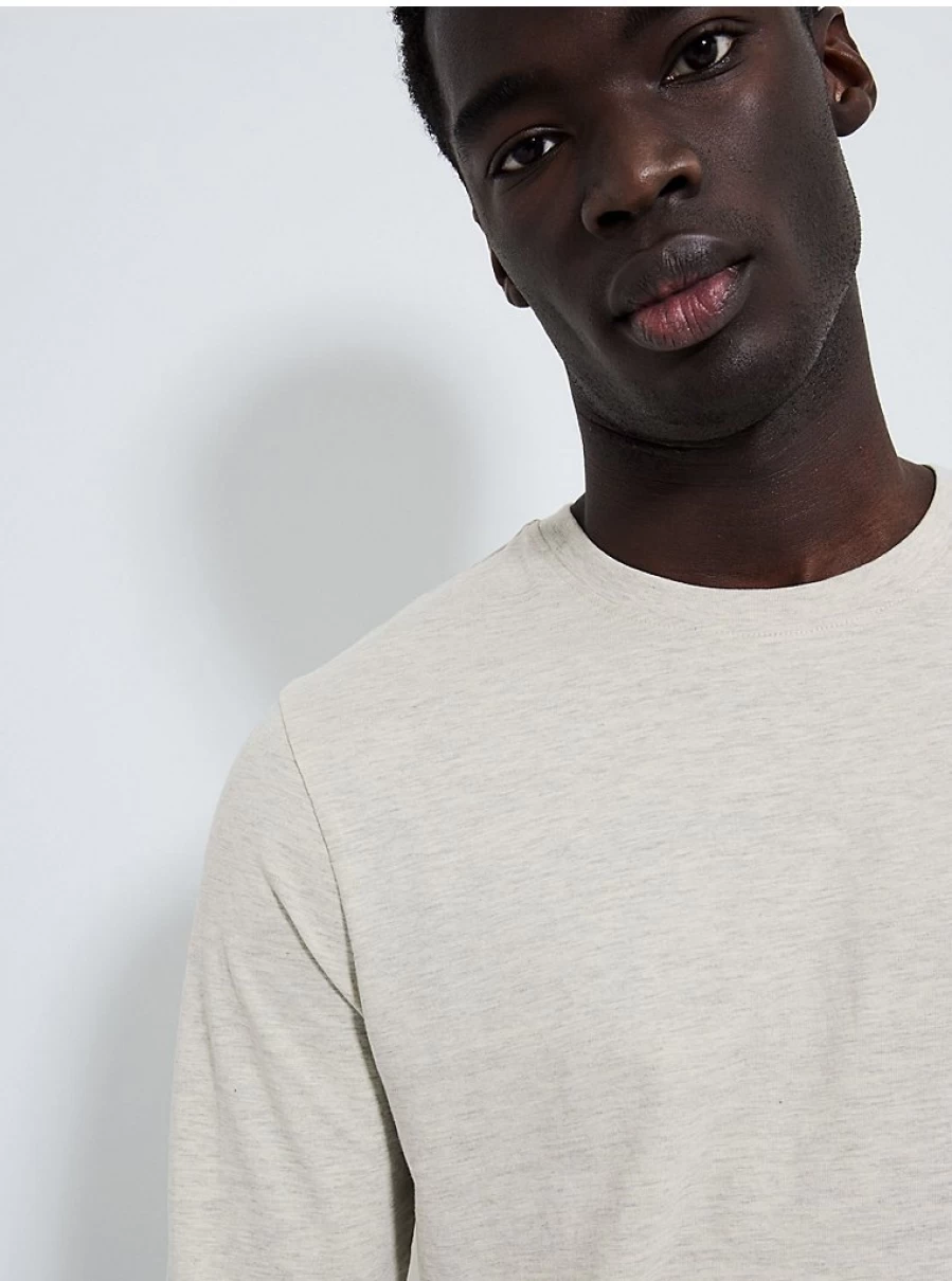 Men's Cream Long Sleeve Crew Neck T-Shirt | George at Asda