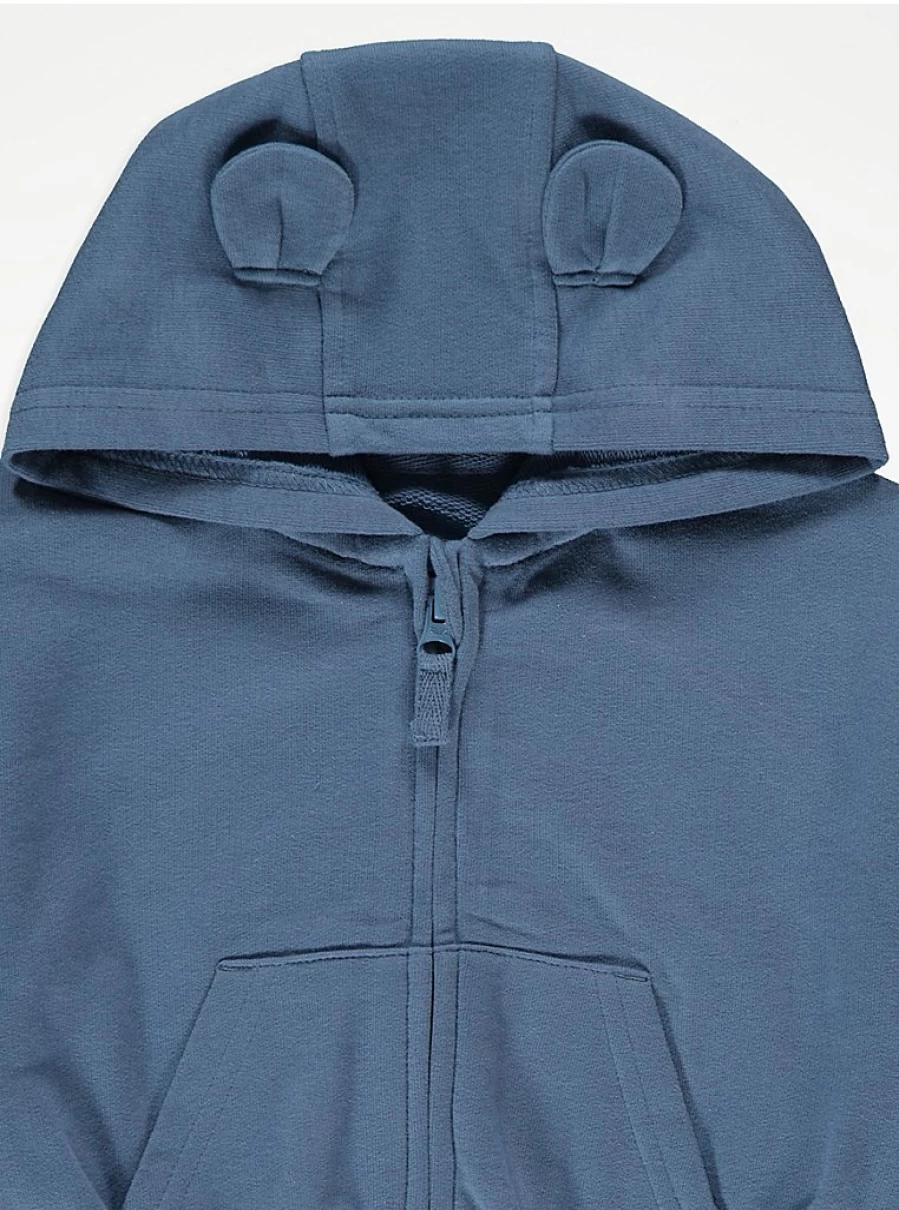 "George at Asda Boys' Blue 3D Ear Hoodie | Soft Kids Pullover with Fun Animal Hood"